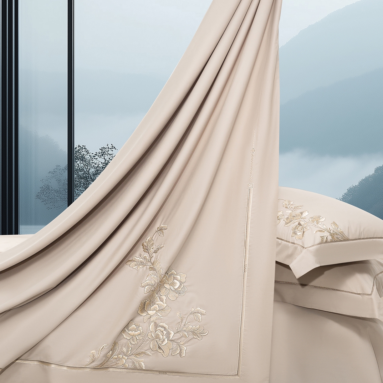 91家纺网 家纺一手货源 找家纺 高大尚婚庆馆 2025新款长绒棉磨毛四件套-浮生若梦 浮生若梦-香槟金