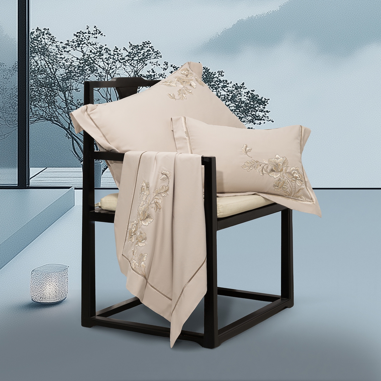 91家纺网 家纺一手货源 找家纺 高大尚婚庆馆 2025新款长绒棉磨毛四件套-浮生若梦 浮生若梦-香槟金