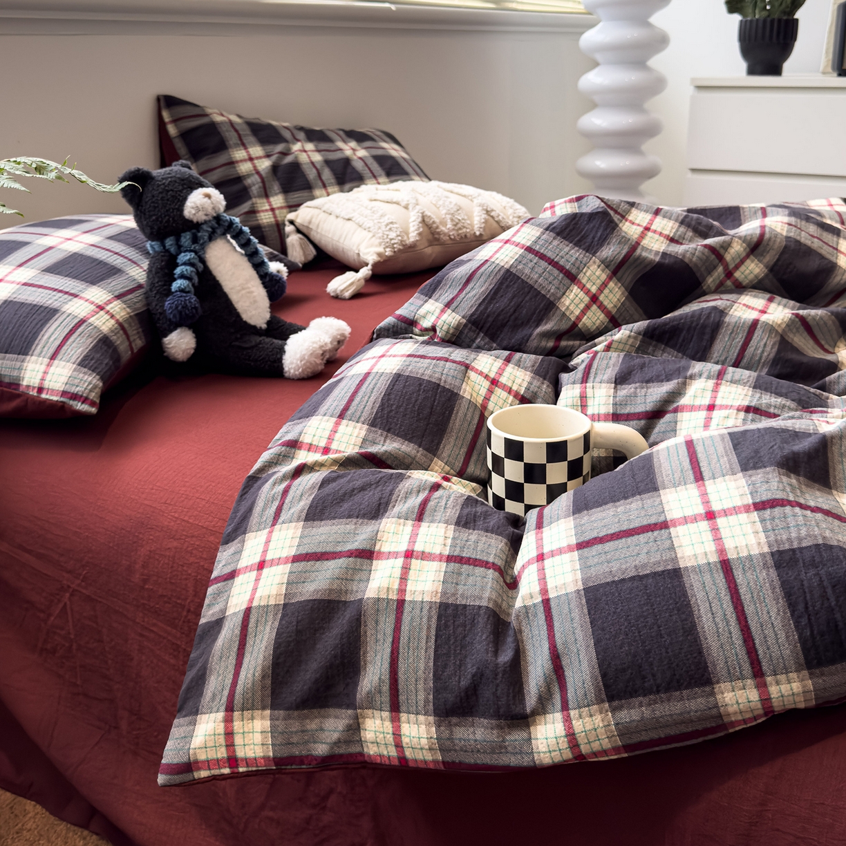 91家纺网 家纺一手货源 找家纺 （总）水墨江南 2025新款高克重云感双层纱印花四件套-场景二