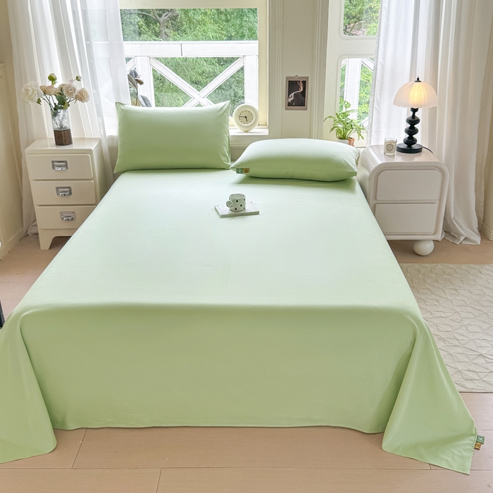 91家纺网 家纺一手货源 找家纺 凡客家居 2025新款全棉纯色简约单品床单系列 嫩芽绿