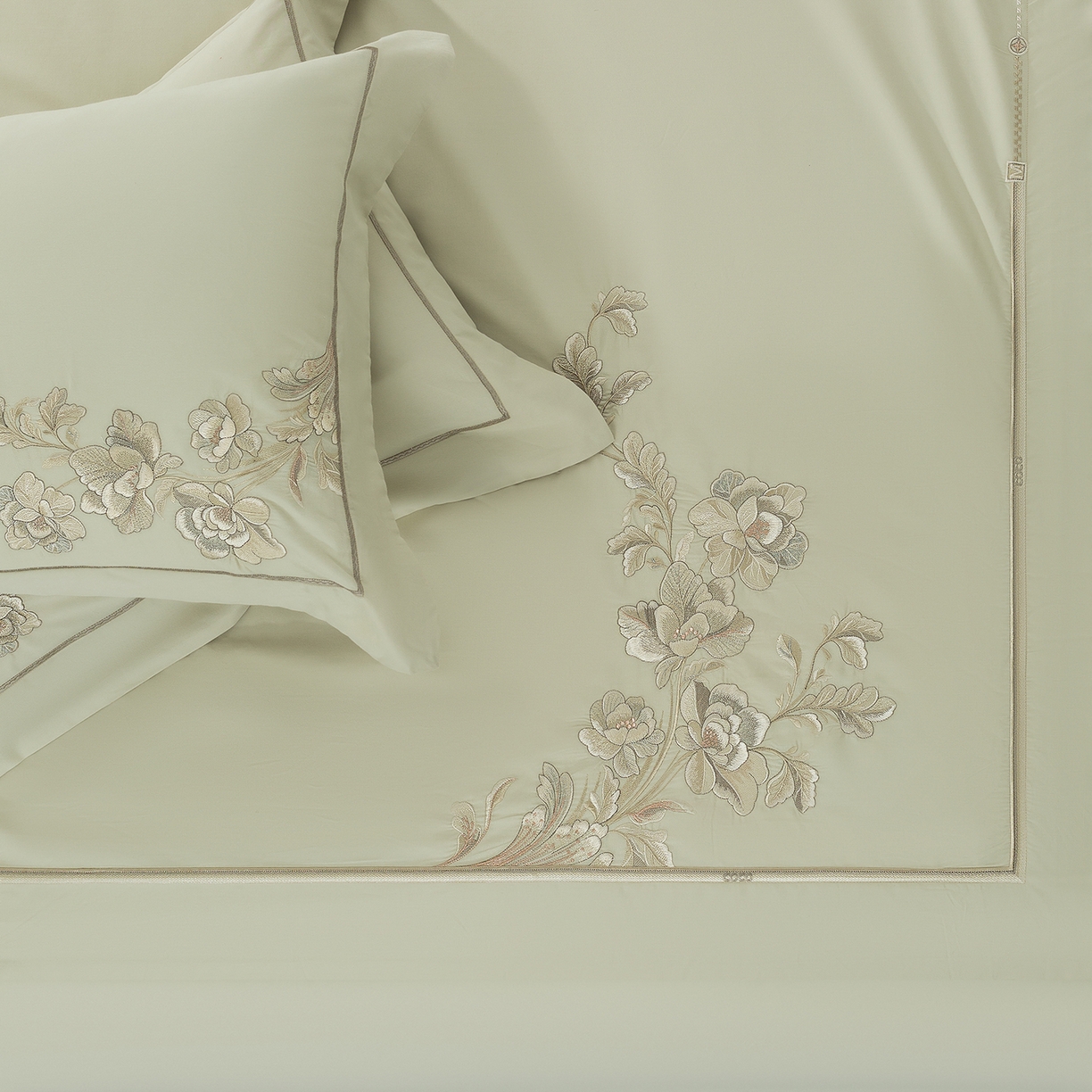 91家纺网 家纺一手货源 找家纺 高大尚婚庆馆 2025新款长绒棉磨毛四件套-浮生若梦 浮生若梦-油果绿