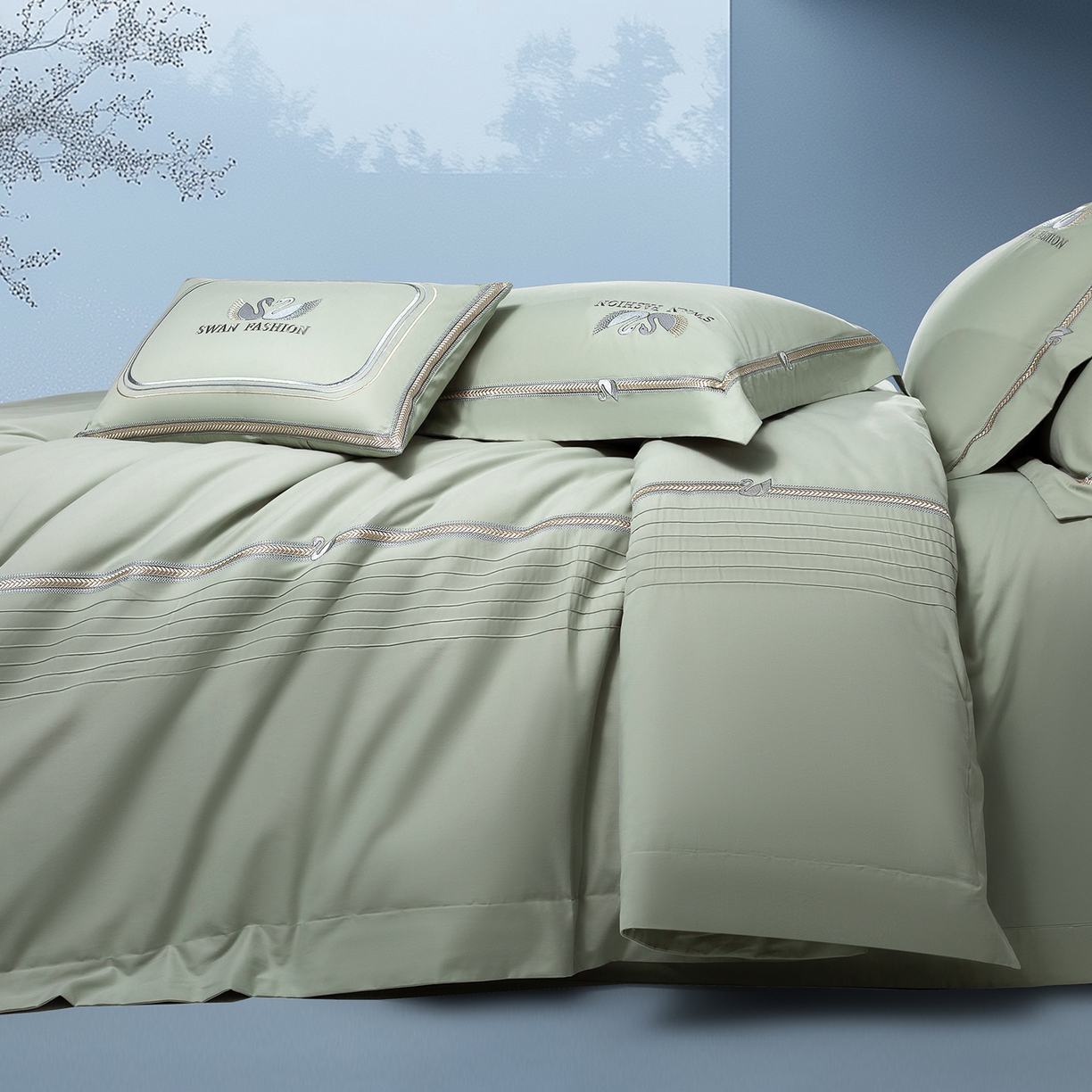 91家纺网 家纺一手货源 找家纺 （总）高大尚婚庆馆 2025新款长绒棉磨毛四件套-施华洛