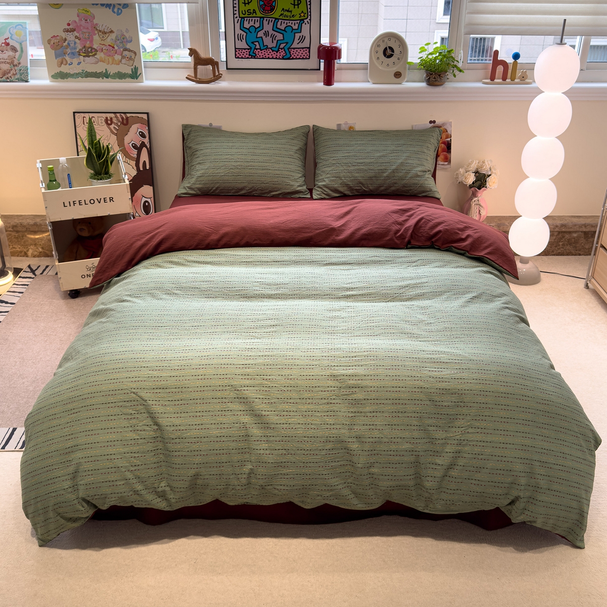 91家纺网 家纺一手货源 找家纺 水墨江南 2025新款高克重云感双层纱印花四件套-场景二 绿野仙踪