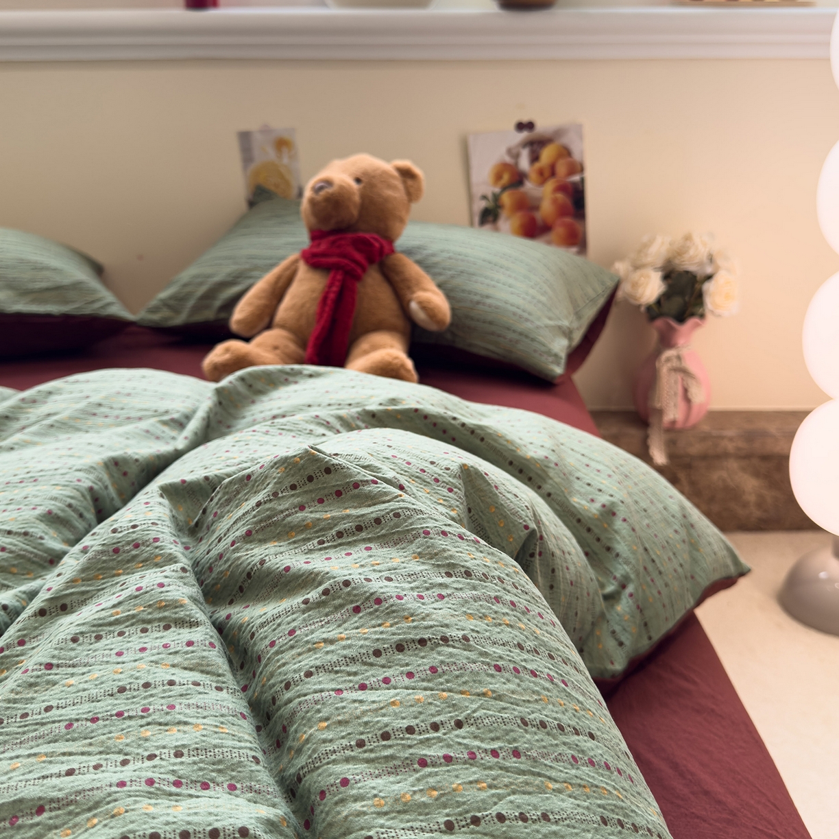 91家纺网 家纺一手货源 找家纺 水墨江南 2025新款高克重云感双层纱印花四件套-场景二 绿野仙踪