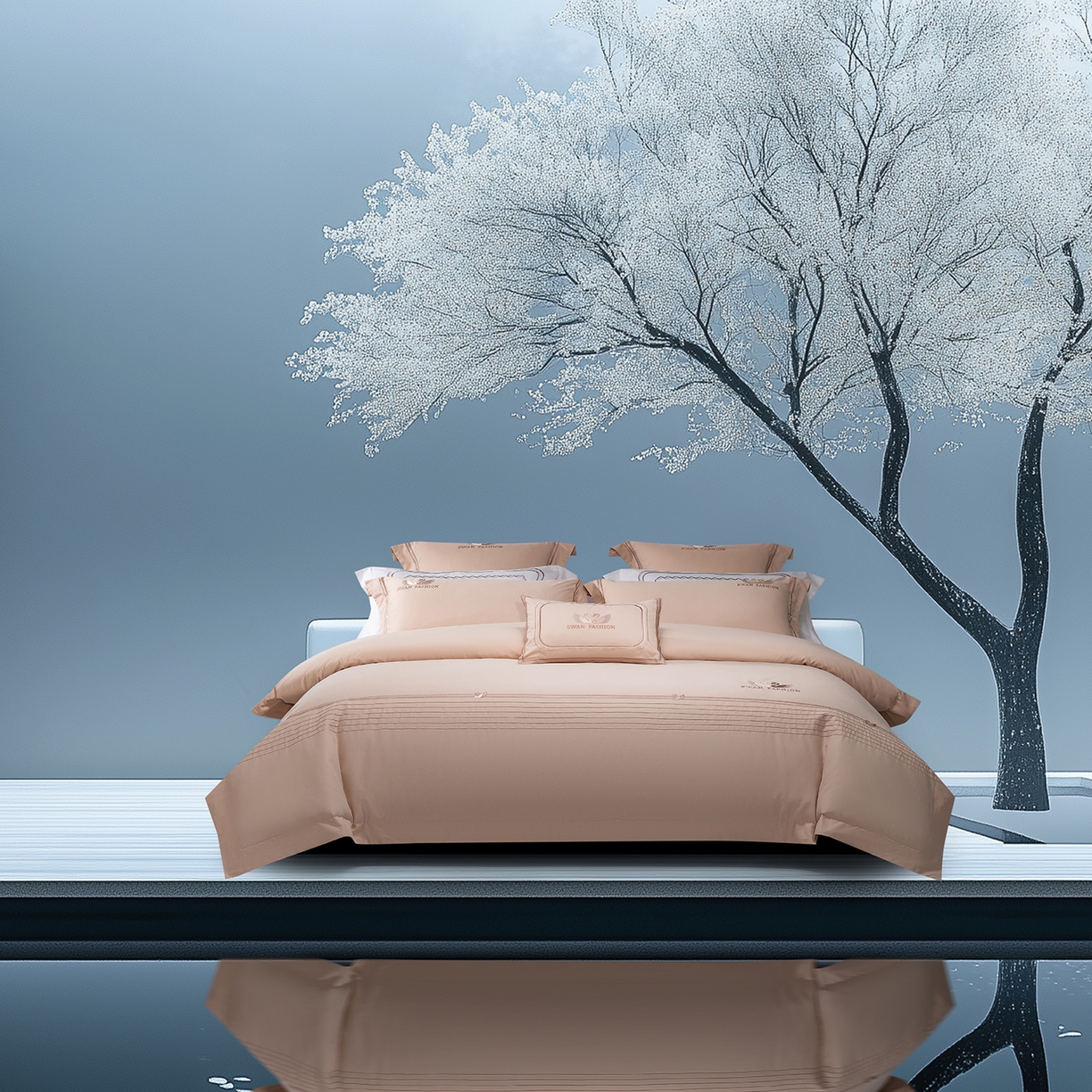 91家纺网 家纺一手货源 找家纺 高大尚婚庆馆 2025新款长绒棉磨毛四件套-施华洛 施华洛-卡其色