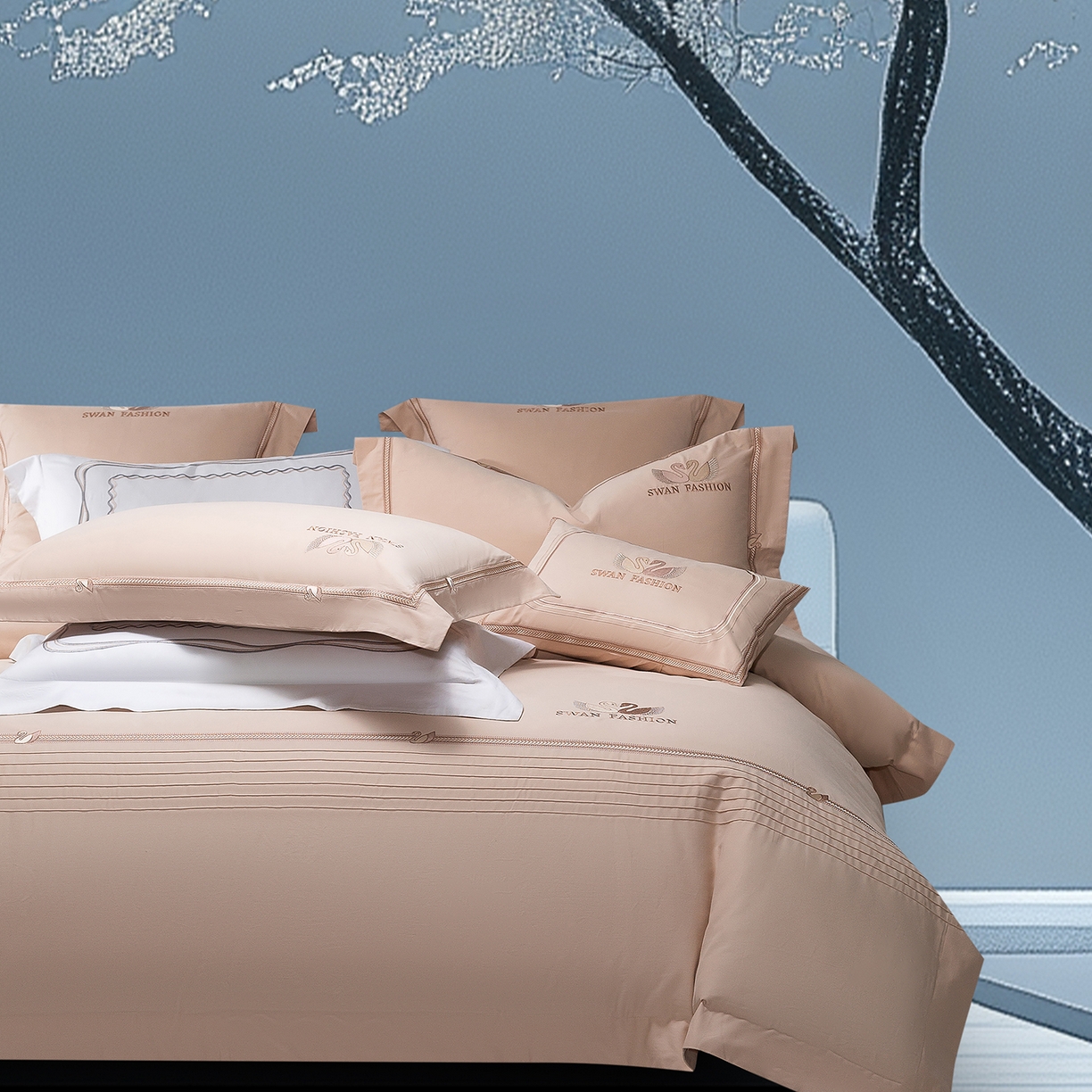 91家纺网 家纺一手货源 找家纺 高大尚婚庆馆 2025新款长绒棉磨毛四件套-施华洛 施华洛-卡其色