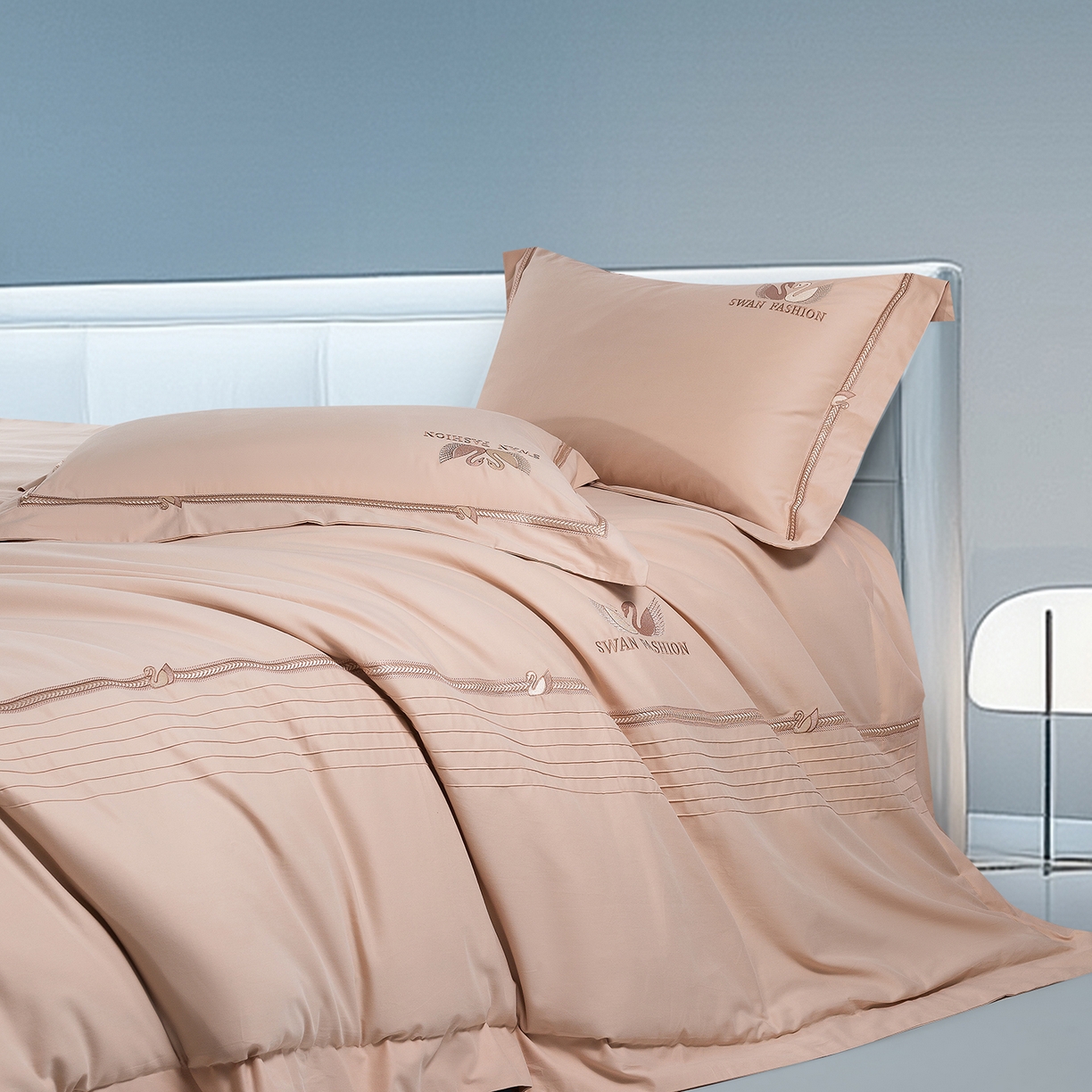 91家纺网 家纺一手货源 找家纺 高大尚婚庆馆 2025新款长绒棉磨毛四件套-施华洛 施华洛-卡其色