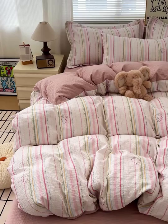 91家纺网 家纺一手货源 找家纺 （总）仟网汇 2025新款古法水洗棉小布袋四件套