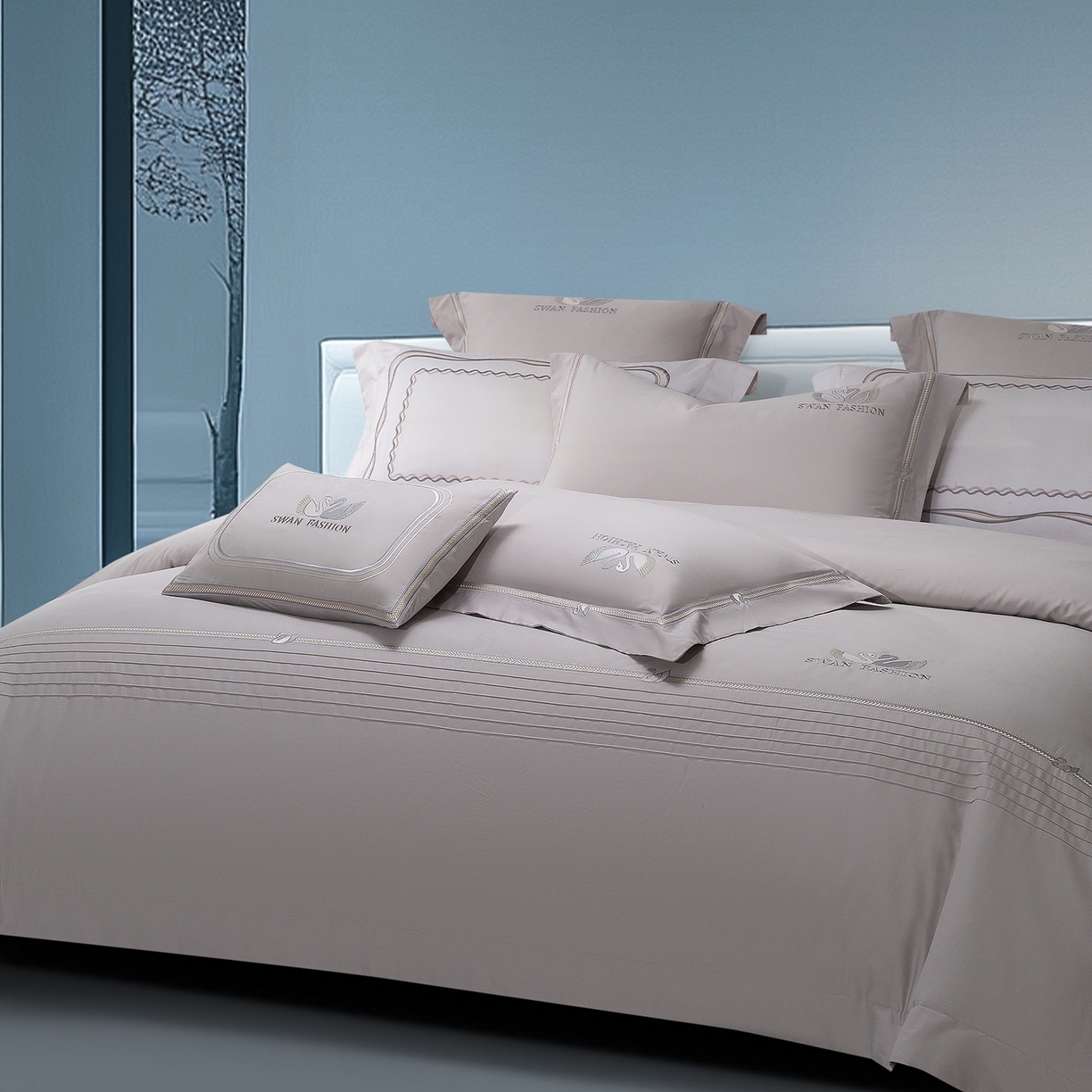 91家纺网 家纺一手货源 找家纺 高大尚婚庆馆 2025新款长绒棉磨毛四件套-施华洛 施华洛-绅士灰