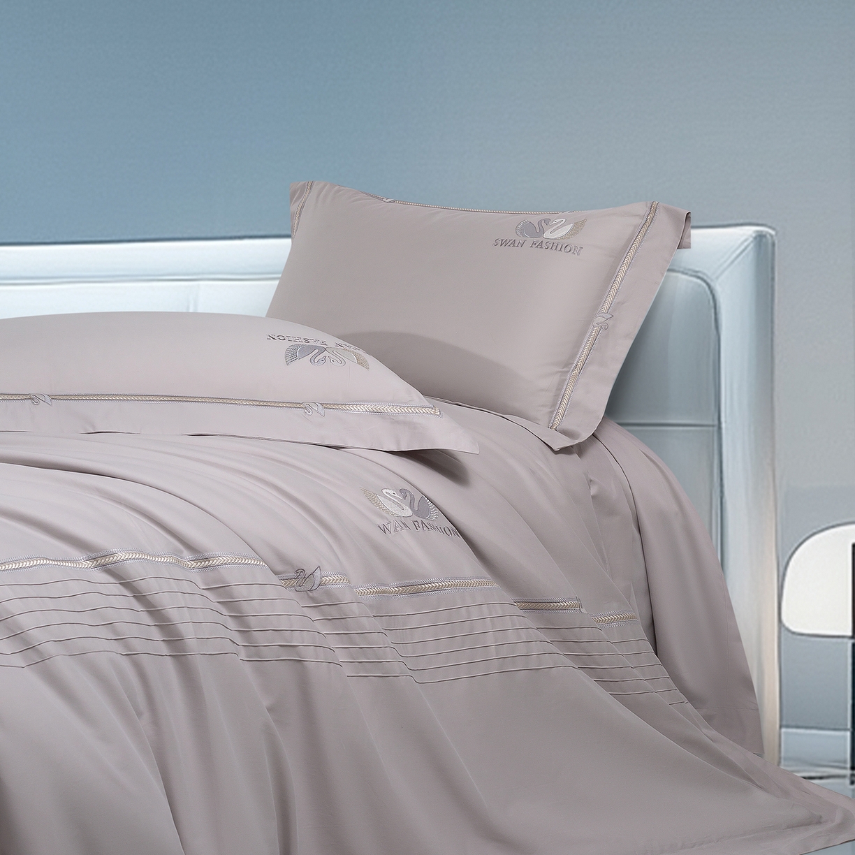 91家纺网 家纺一手货源 找家纺 高大尚婚庆馆 2025新款长绒棉磨毛四件套-施华洛 施华洛-绅士灰