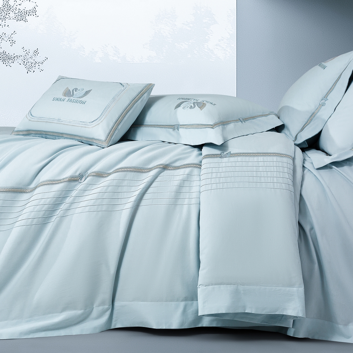 91家纺网 家纺一手货源 找家纺 高大尚婚庆馆 2025新款长绒棉磨毛四件套-施华洛 施华洛-水晶兰