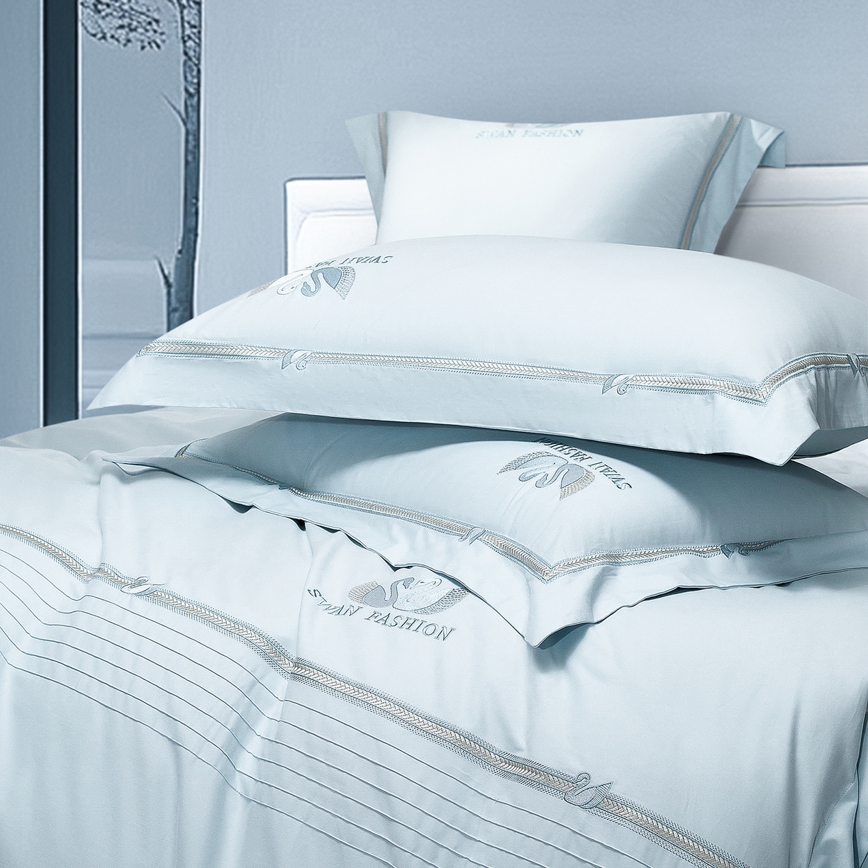 91家纺网 家纺一手货源 找家纺 高大尚婚庆馆 2025新款长绒棉磨毛四件套-施华洛 施华洛-水晶兰