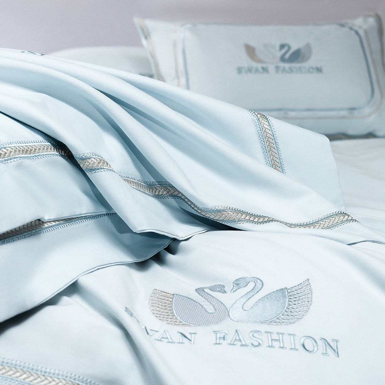 91家纺网 家纺一手货源 找家纺 高大尚婚庆馆 2025新款长绒棉磨毛四件套-施华洛 施华洛-水晶兰