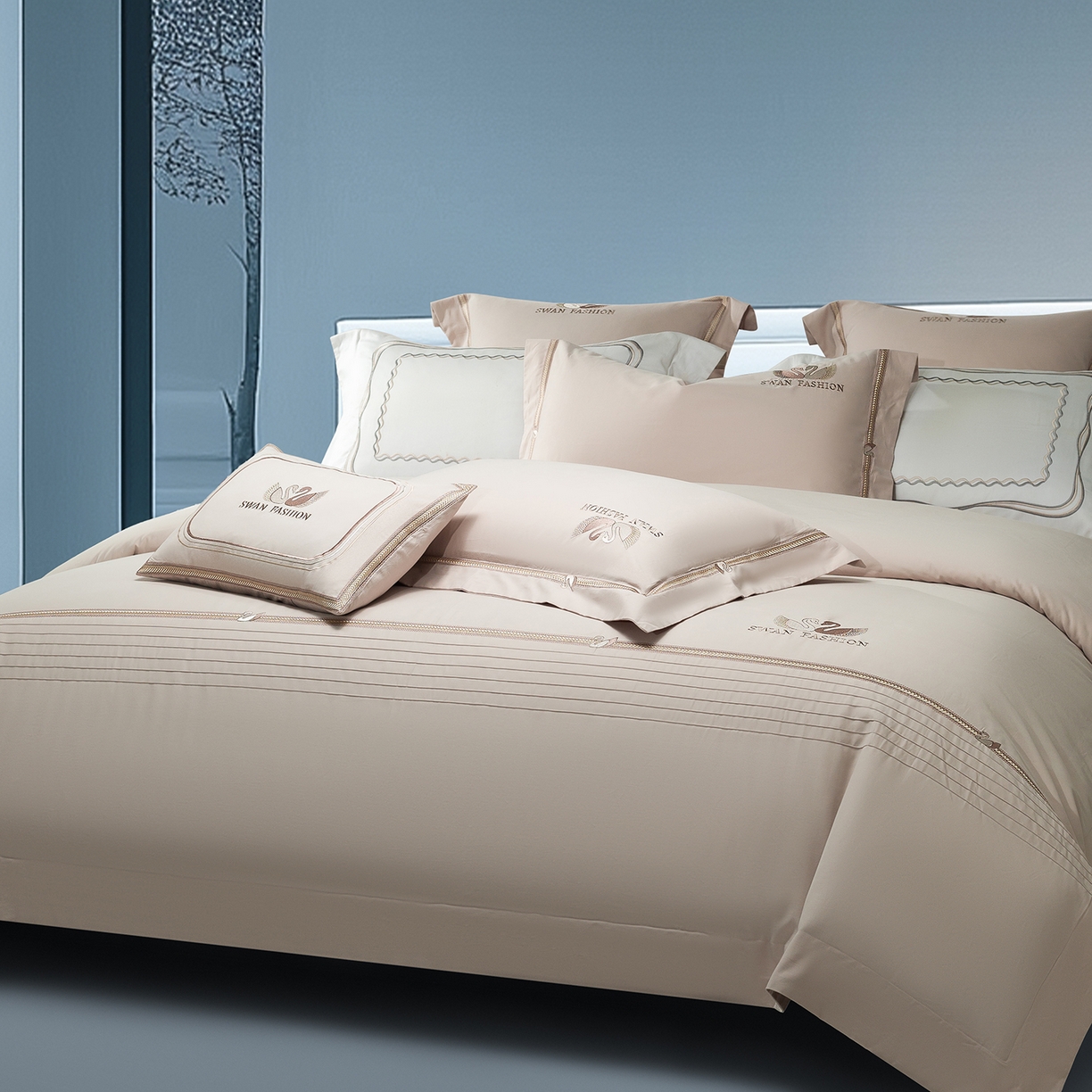 91家纺网 家纺一手货源 找家纺 高大尚婚庆馆 2025新款长绒棉磨毛四件套-施华洛 施华洛-香槟金