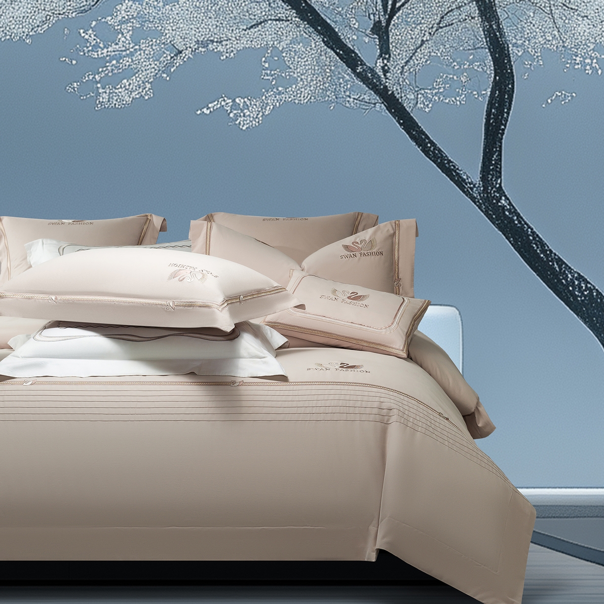 91家纺网 家纺一手货源 找家纺 高大尚婚庆馆 2025新款长绒棉磨毛四件套-施华洛 施华洛-香槟金