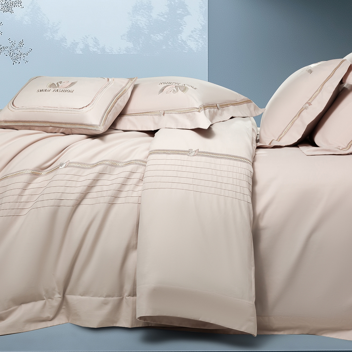 91家纺网 家纺一手货源 找家纺 高大尚婚庆馆 2025新款长绒棉磨毛四件套-施华洛 施华洛-香槟金