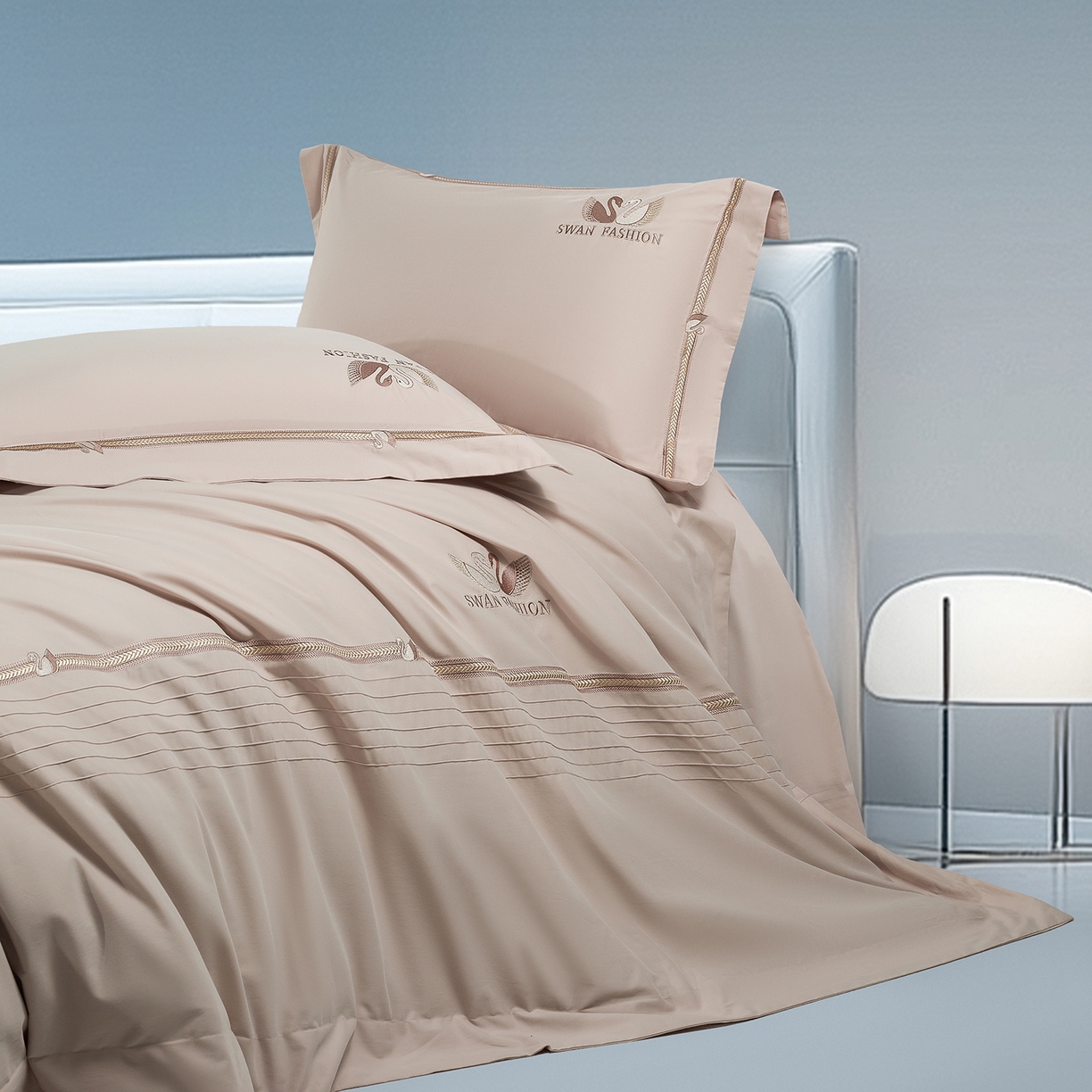 91家纺网 家纺一手货源 找家纺 高大尚婚庆馆 2025新款长绒棉磨毛四件套-施华洛 施华洛-香槟金