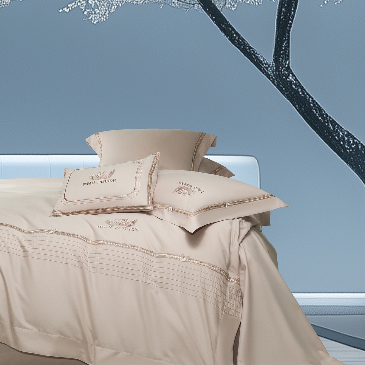 91家纺网 家纺一手货源 找家纺 高大尚婚庆馆 2025新款长绒棉磨毛四件套-施华洛 施华洛-香槟金