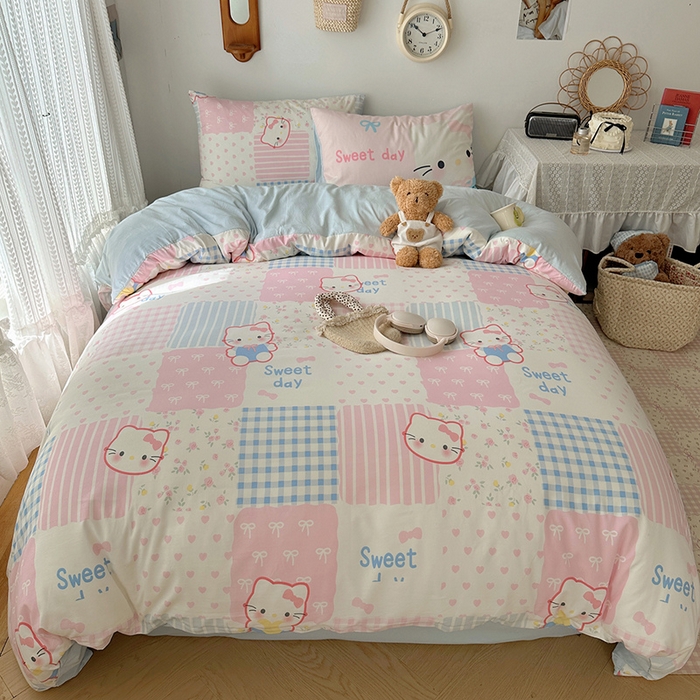 桃心家居 2025新款A类亲肤舒适软糯云柔水洗棉数码印花混搭四件套-少女卡通奶乎乎 云柔水洗棉-甜甜布偶猫