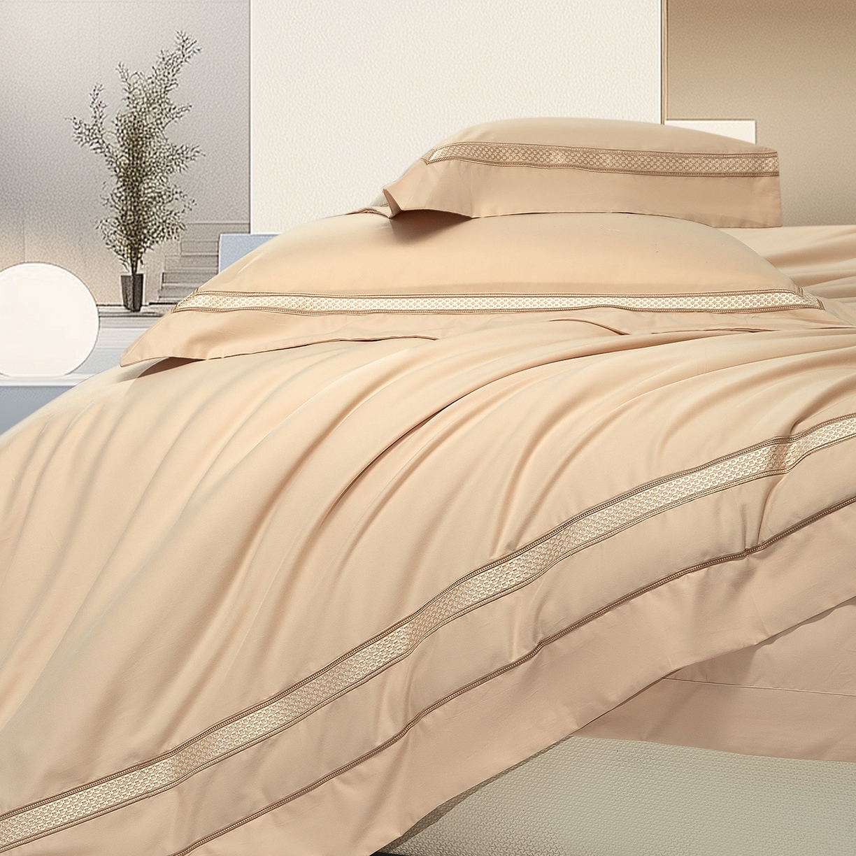 91家纺网 家纺一手货源 找家纺 （总）高大尚婚庆馆 2025新款长绒棉磨毛四件套-纪梵希