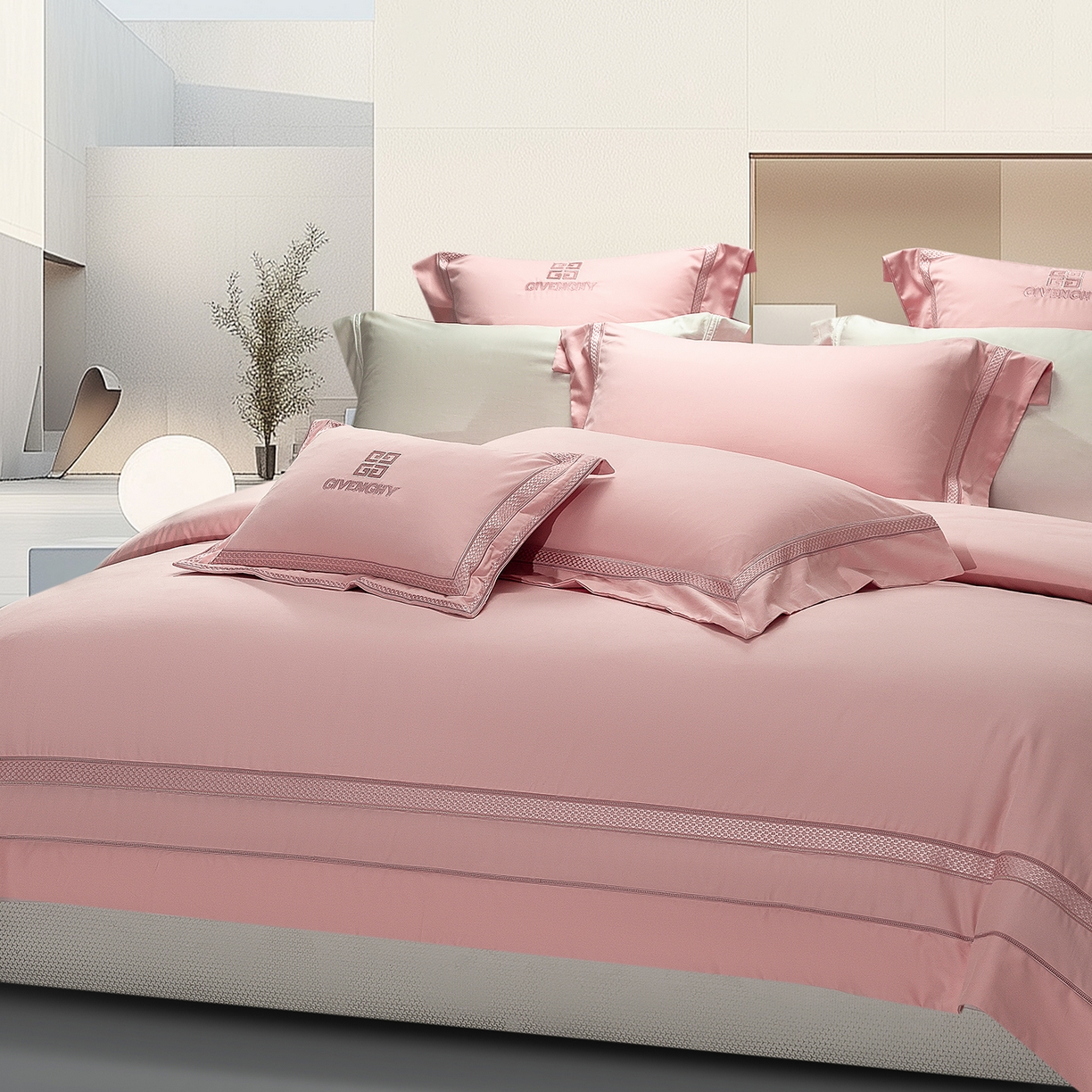 91家纺网 家纺一手货源 找家纺 高大尚婚庆馆 2025新款长绒棉磨毛四件套-纪梵希 纪梵希-落樱粉