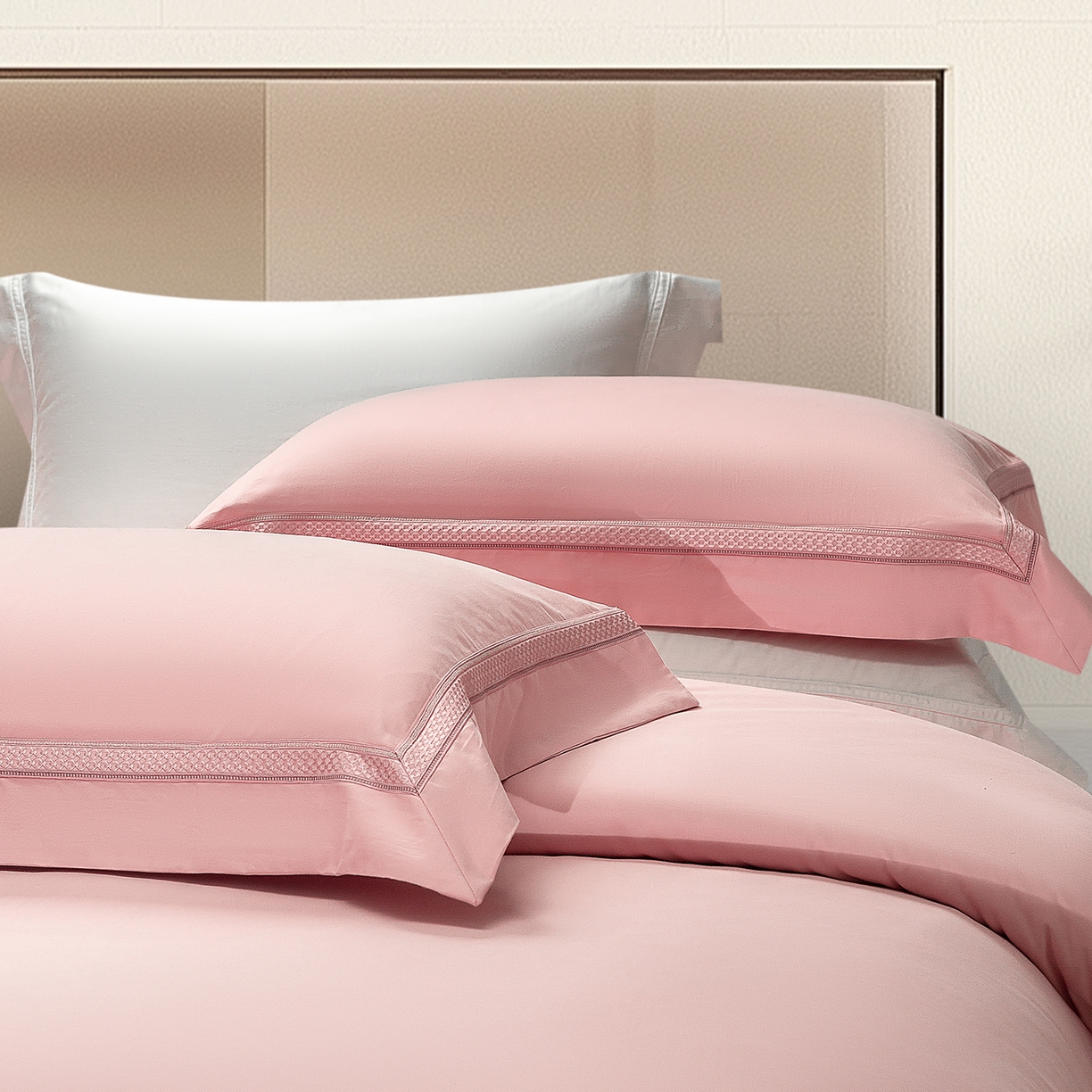 91家纺网 家纺一手货源 找家纺 高大尚婚庆馆 2025新款长绒棉磨毛四件套-纪梵希 纪梵希-落樱粉