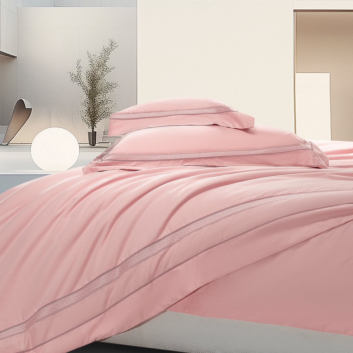 91家纺网 家纺一手货源 找家纺 高大尚婚庆馆 2025新款长绒棉磨毛四件套-纪梵希 纪梵希-落樱粉