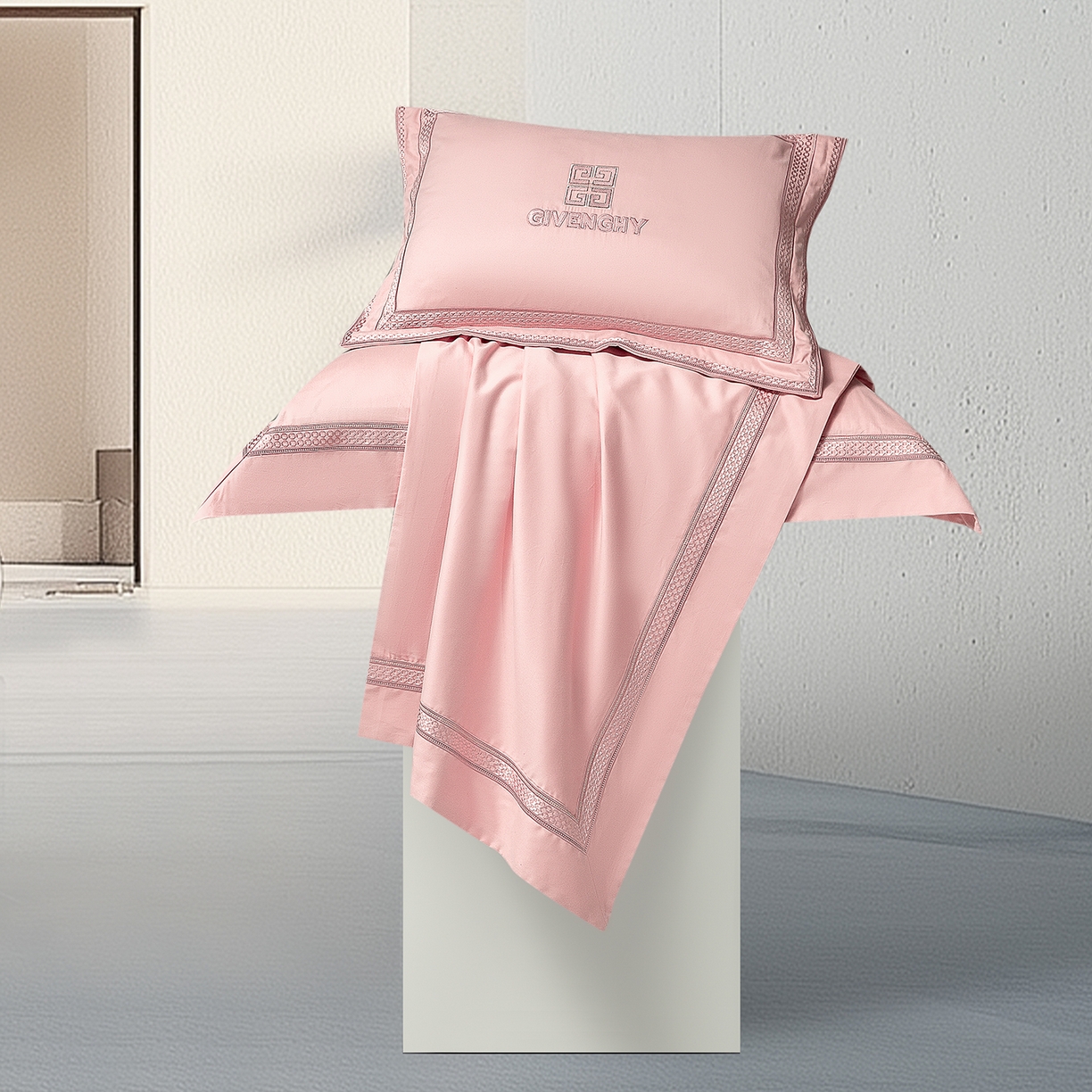 91家纺网 家纺一手货源 找家纺 高大尚婚庆馆 2025新款长绒棉磨毛四件套-纪梵希 纪梵希-落樱粉