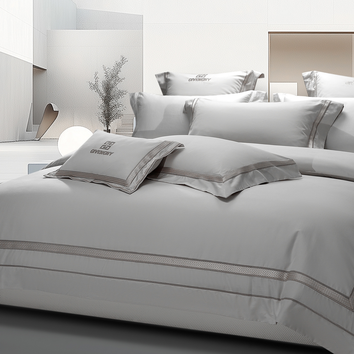 91家纺网 家纺一手货源 找家纺 高大尚婚庆馆 2025新款长绒棉磨毛四件套-纪梵希 纪梵希-绅士灰