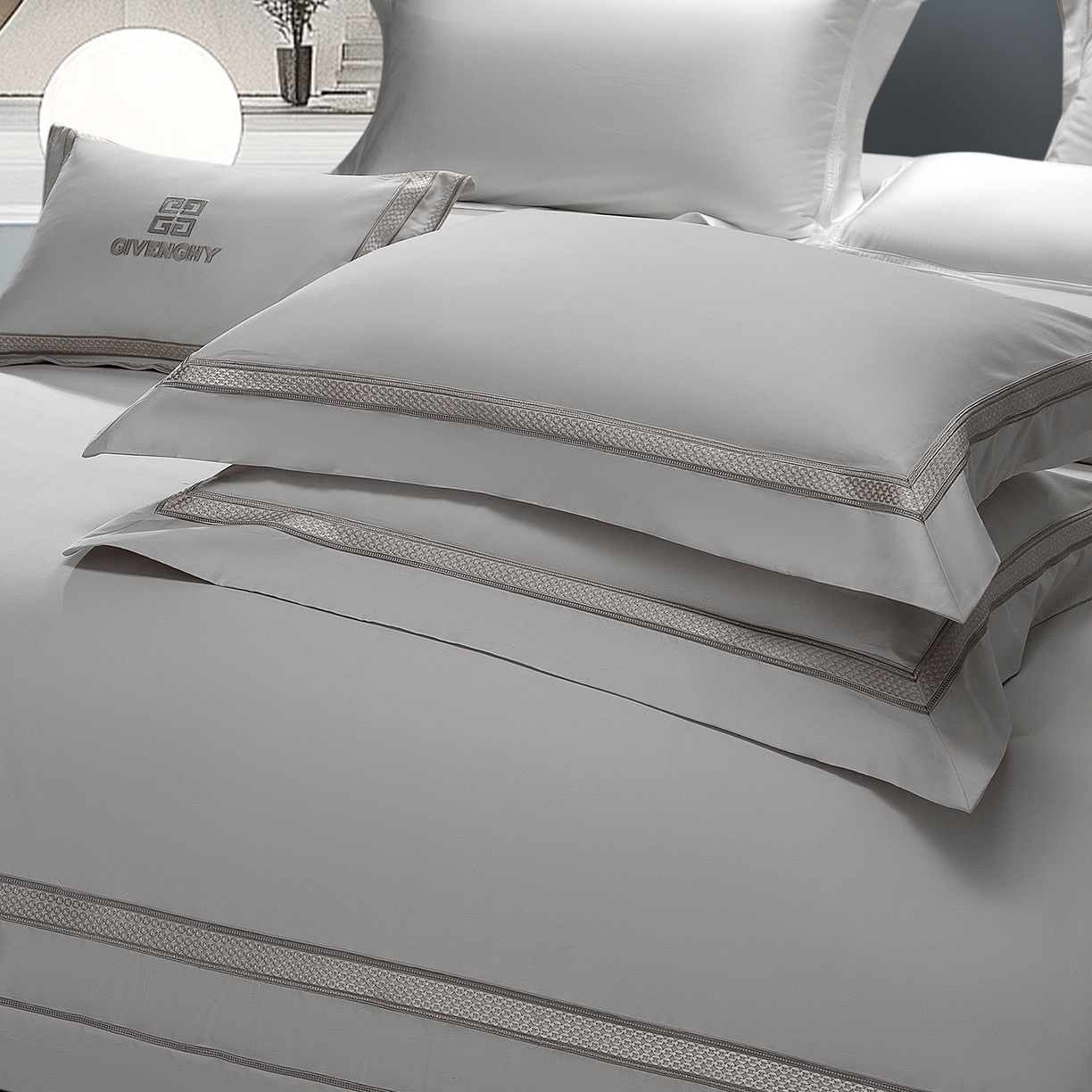 91家纺网 家纺一手货源 找家纺 高大尚婚庆馆 2025新款长绒棉磨毛四件套-纪梵希 纪梵希-绅士灰