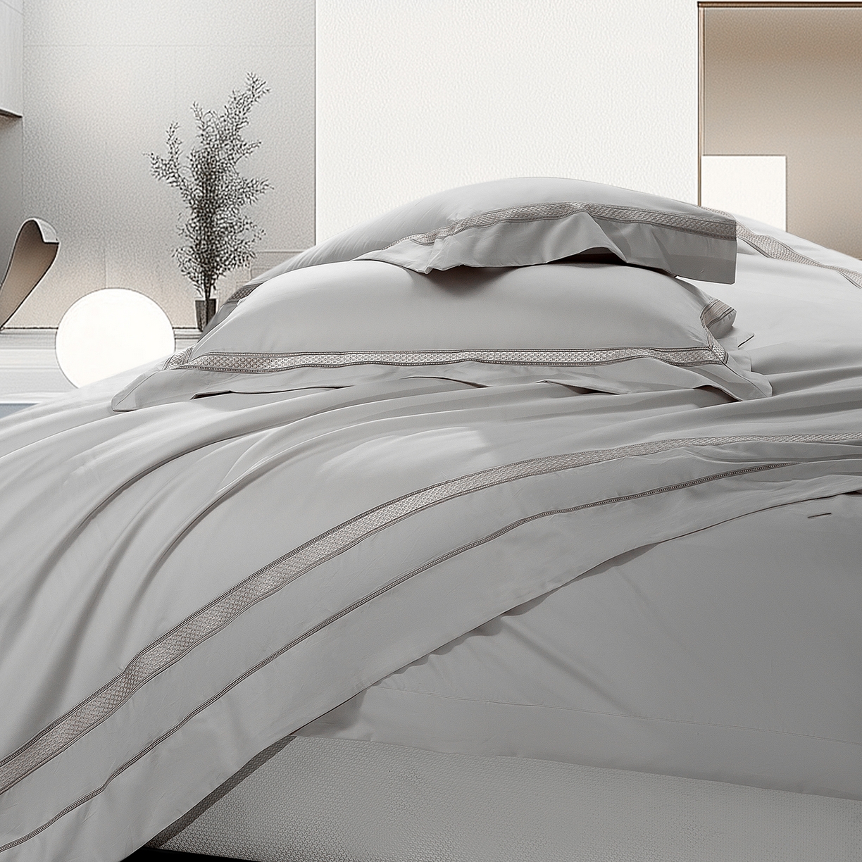 91家纺网 家纺一手货源 找家纺 高大尚婚庆馆 2025新款长绒棉磨毛四件套-纪梵希 纪梵希-绅士灰