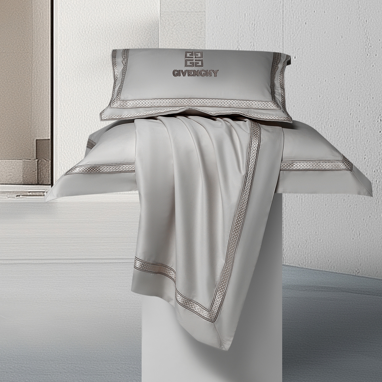 91家纺网 家纺一手货源 找家纺 高大尚婚庆馆 2025新款长绒棉磨毛四件套-纪梵希 纪梵希-绅士灰