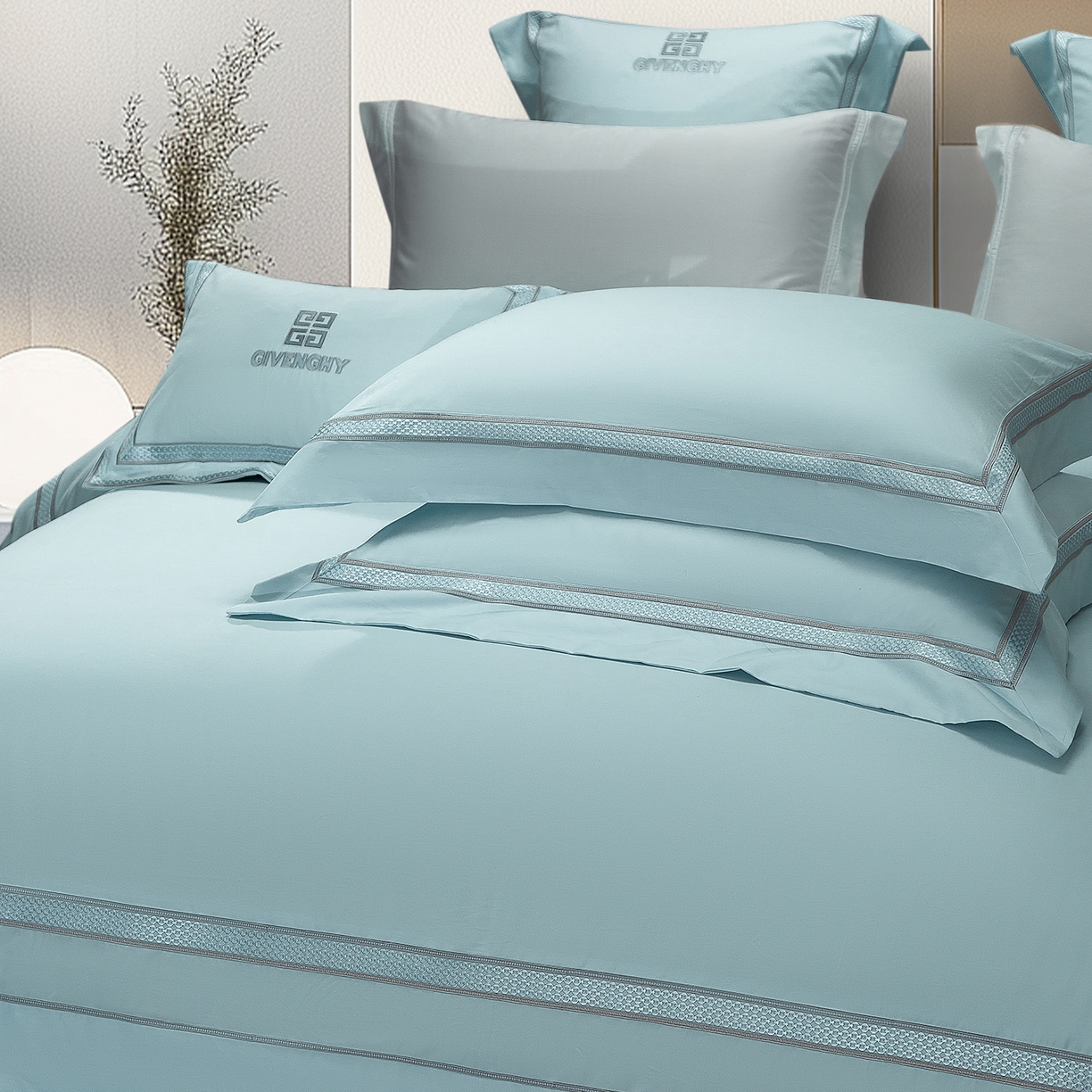 91家纺网 家纺一手货源 找家纺 高大尚婚庆馆 2025新款长绒棉磨毛四件套-纪梵希 纪梵希-水晶兰