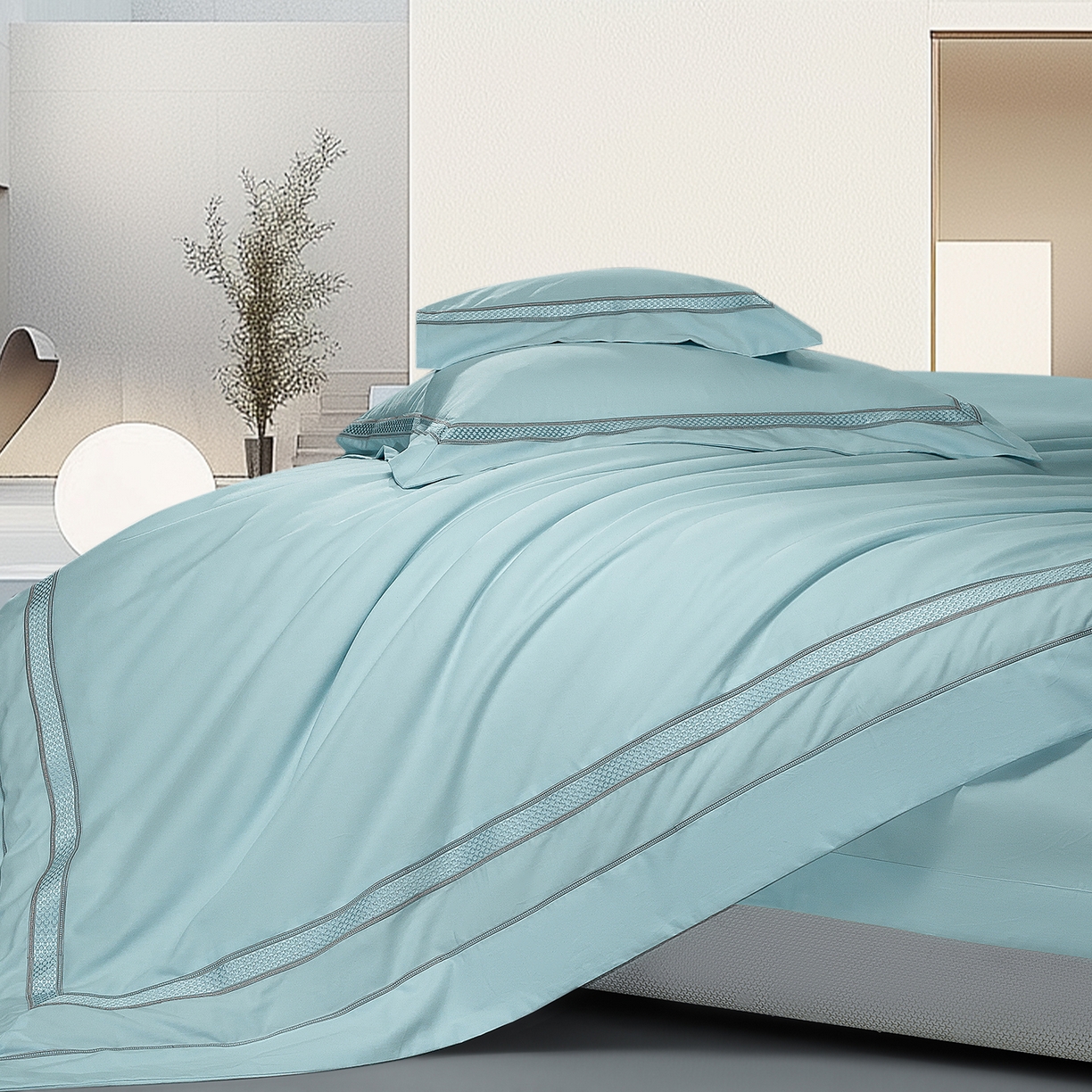 91家纺网 家纺一手货源 找家纺 高大尚婚庆馆 2025新款长绒棉磨毛四件套-纪梵希 纪梵希-水晶兰