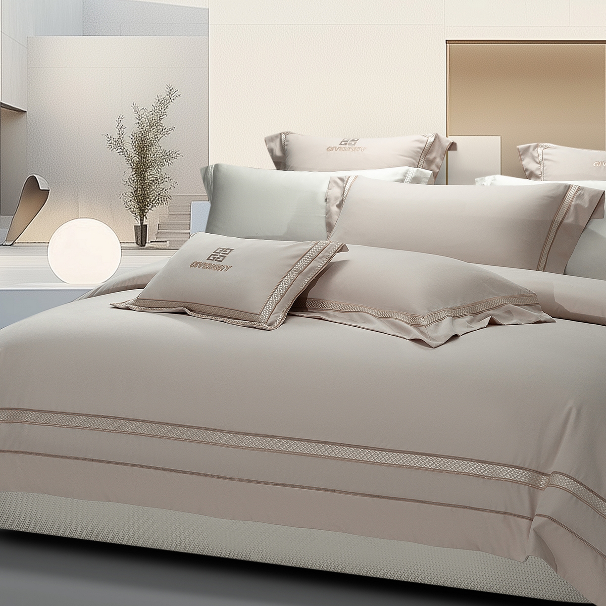 91家纺网 家纺一手货源 找家纺 高大尚婚庆馆 2025新款长绒棉磨毛四件套-纪梵希 纪梵希-香槟金