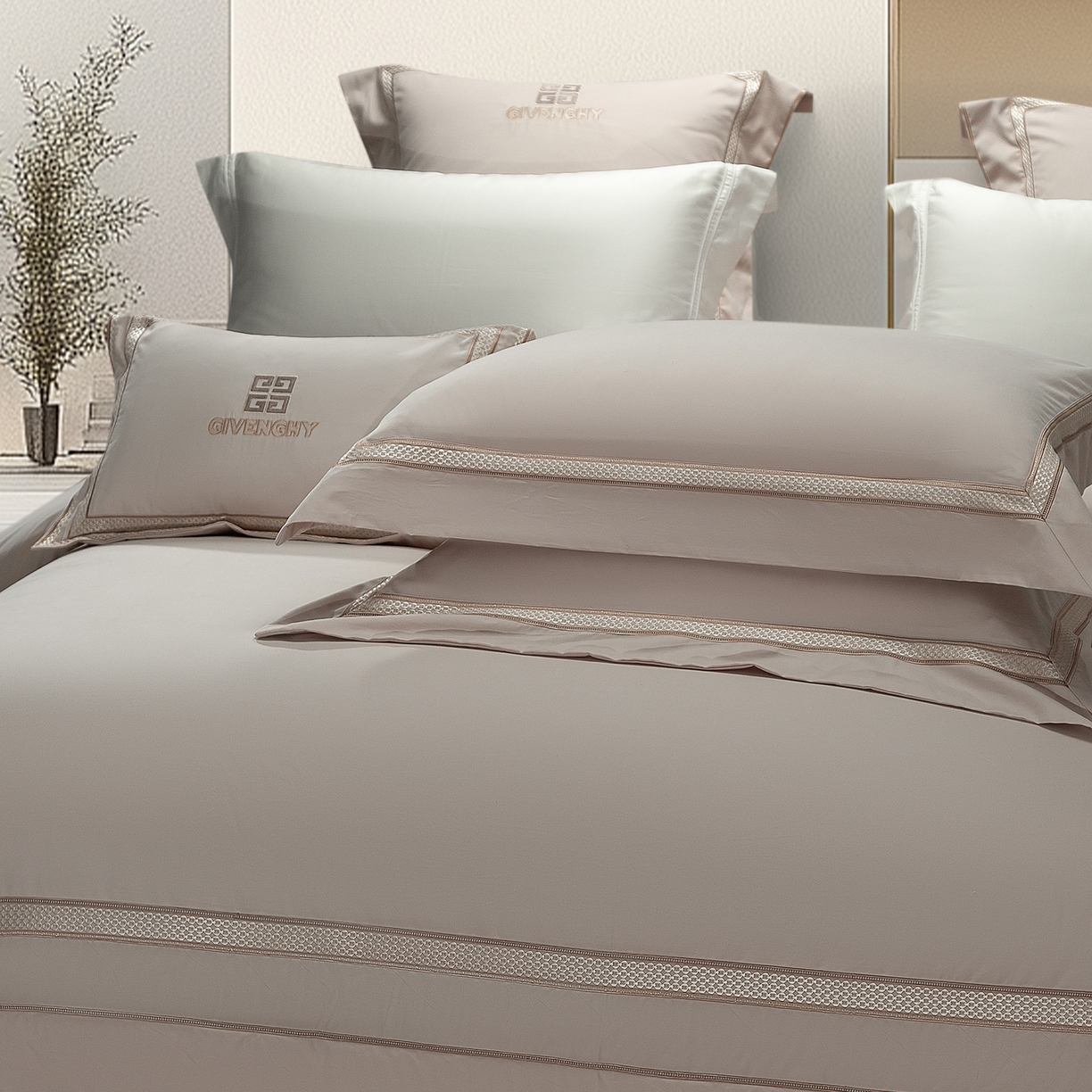 91家纺网 家纺一手货源 找家纺 高大尚婚庆馆 2025新款长绒棉磨毛四件套-纪梵希 纪梵希-香槟金