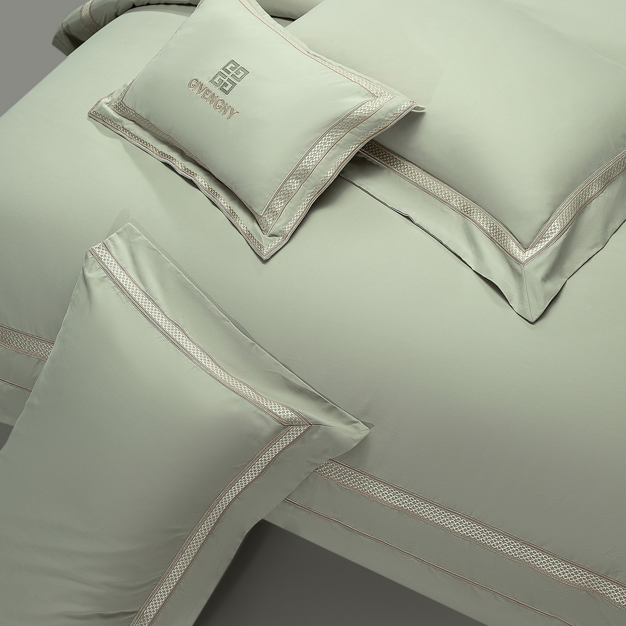 91家纺网 家纺一手货源 找家纺 高大尚婚庆馆 2025新款长绒棉磨毛四件套-纪梵希 纪梵希-油果绿