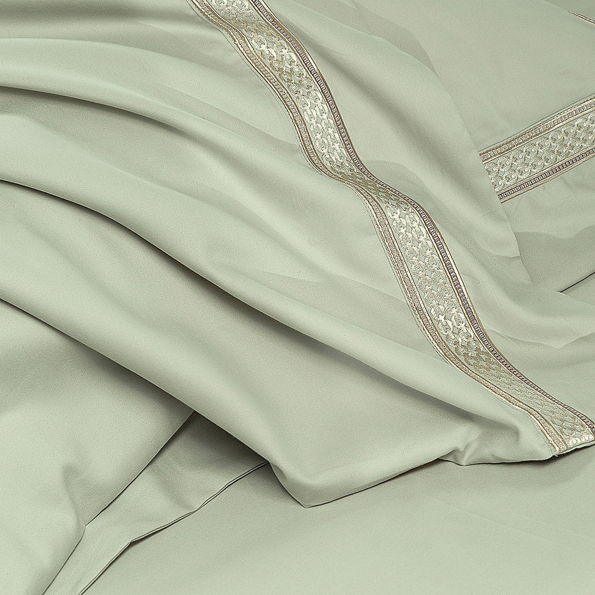 91家纺网 家纺一手货源 找家纺 高大尚婚庆馆 2025新款长绒棉磨毛四件套-纪梵希 纪梵希-油果绿