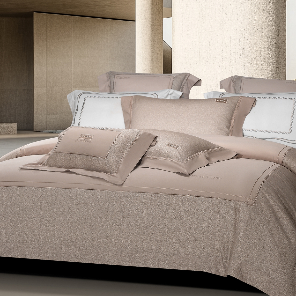 91家纺网 家纺一手货源 找家纺 高大尚婚庆馆 2025新款长绒棉磨毛四件套-迪澳 MXG迪澳-卡其色