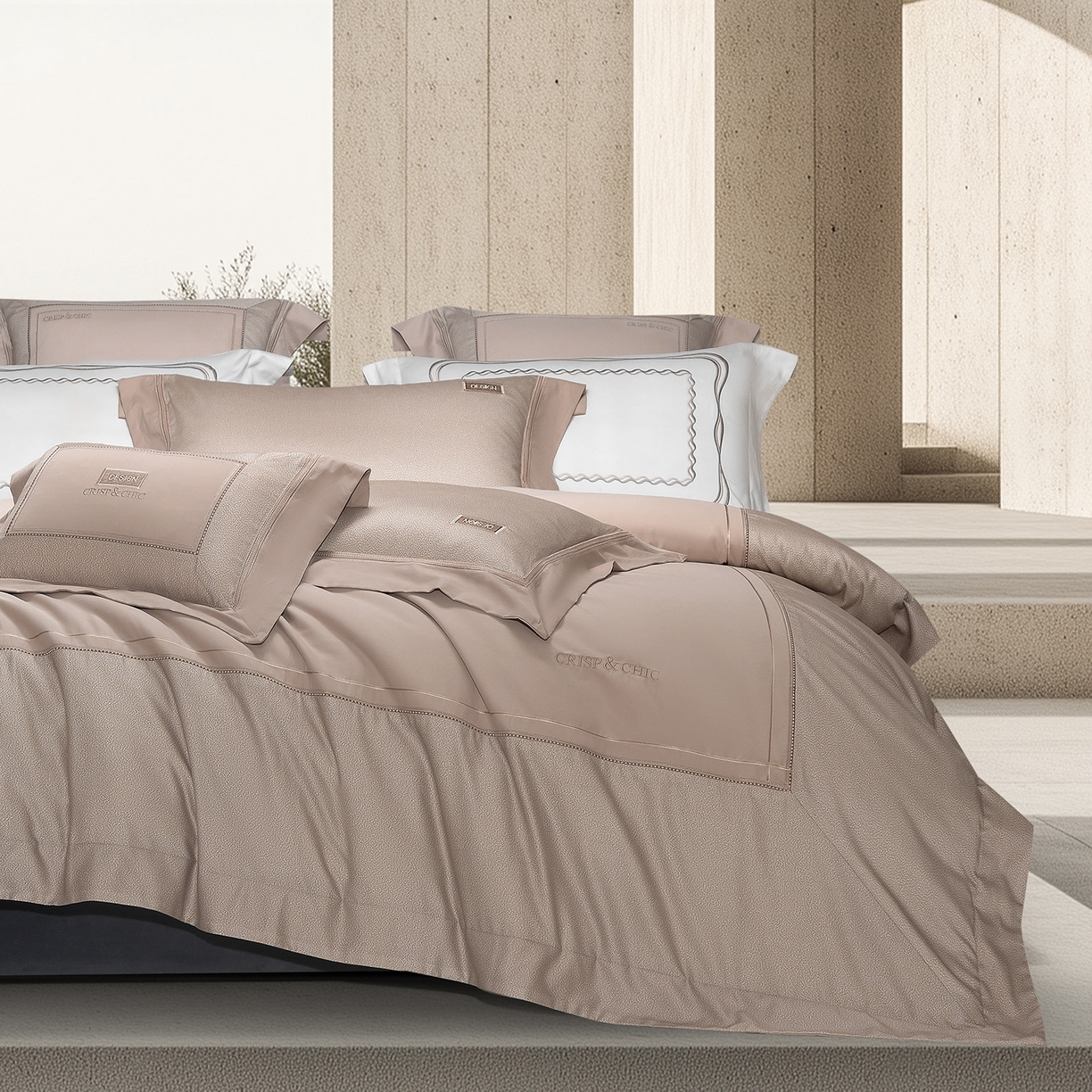 91家纺网 家纺一手货源 找家纺 高大尚婚庆馆 2025新款长绒棉磨毛四件套-迪澳 MXG迪澳-卡其色