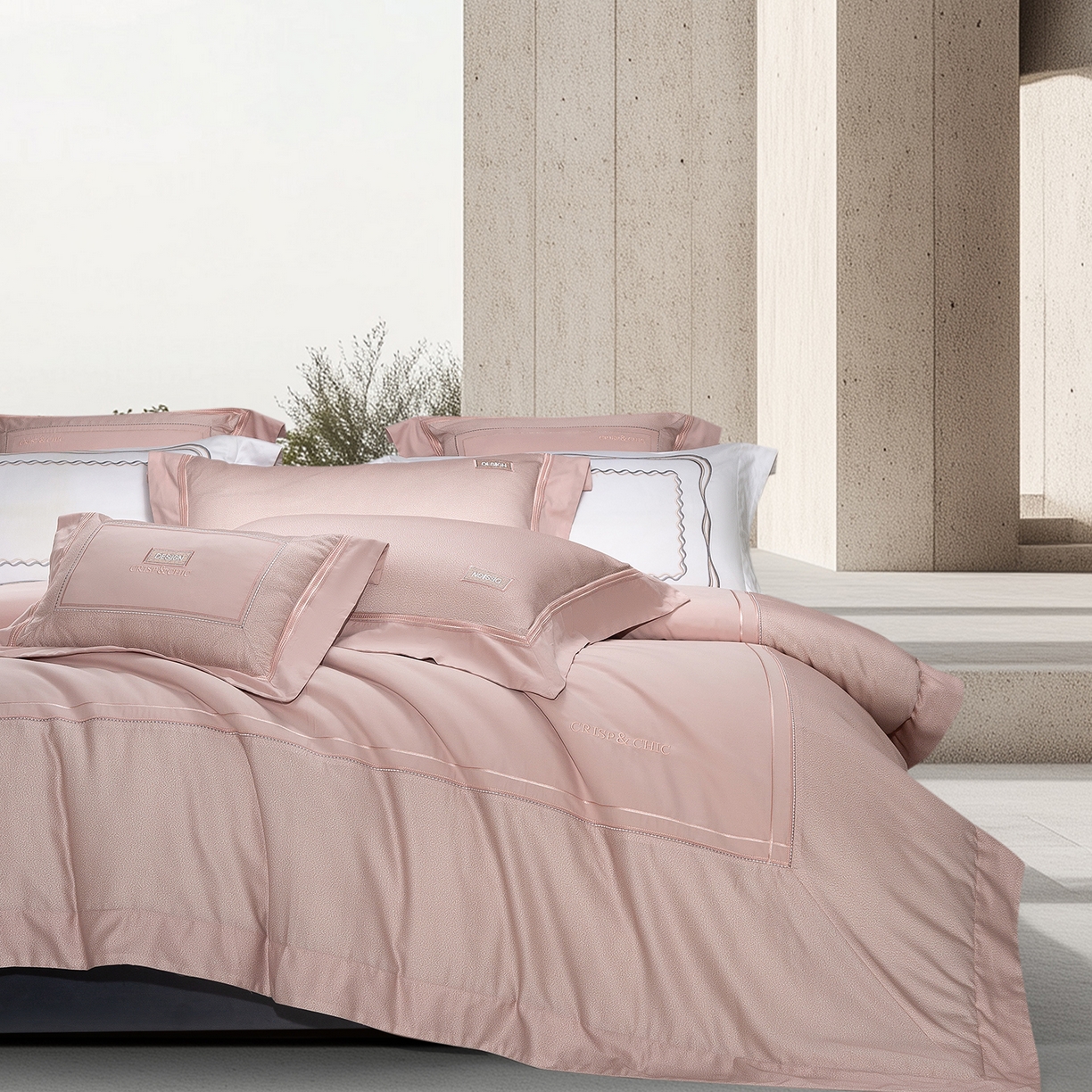 91家纺网 家纺一手货源 找家纺 高大尚婚庆馆 2025新款长绒棉磨毛四件套-迪澳 MXG迪澳-落樱粉