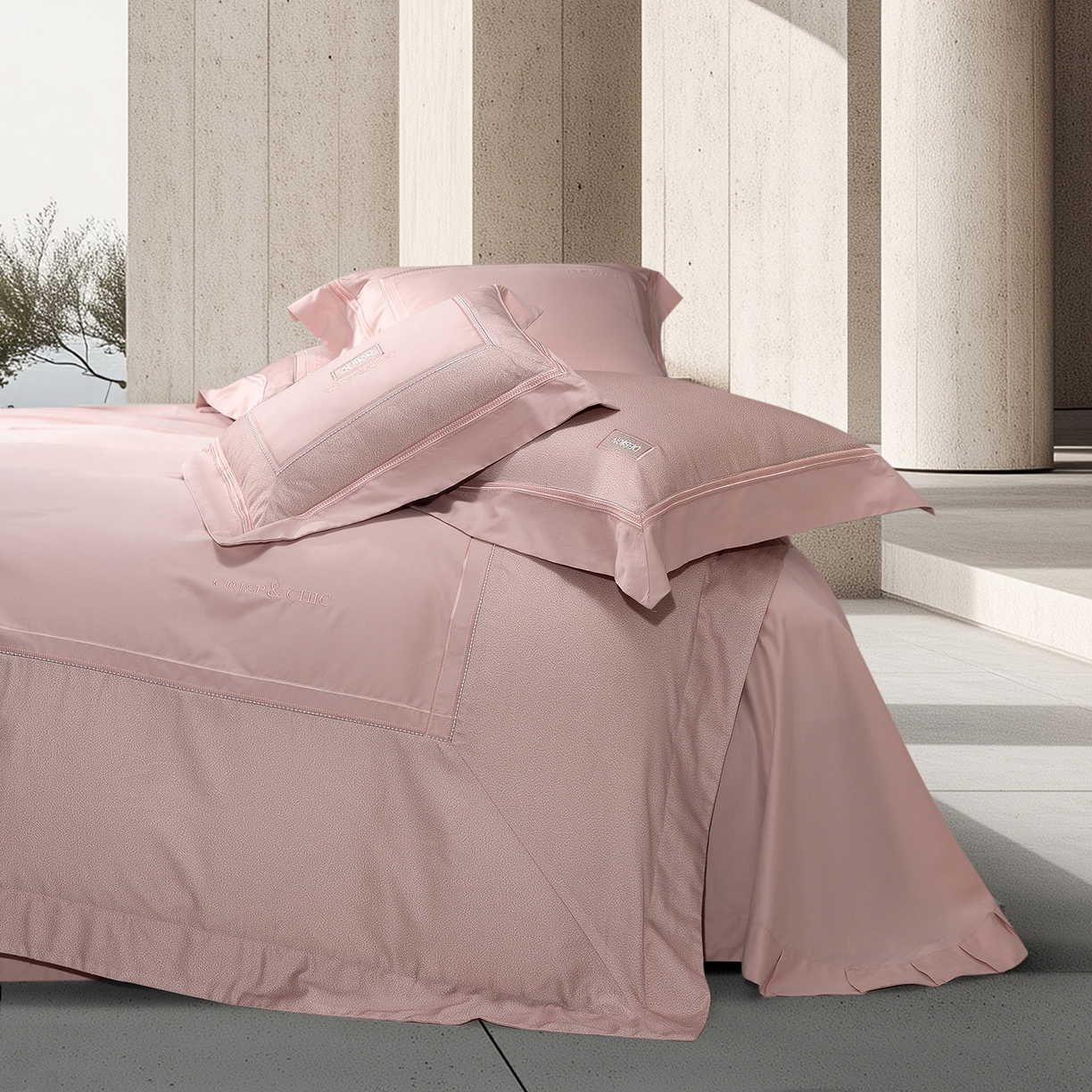 91家纺网 家纺一手货源 找家纺 高大尚婚庆馆 2025新款长绒棉磨毛四件套-迪澳 MXG迪澳-落樱粉