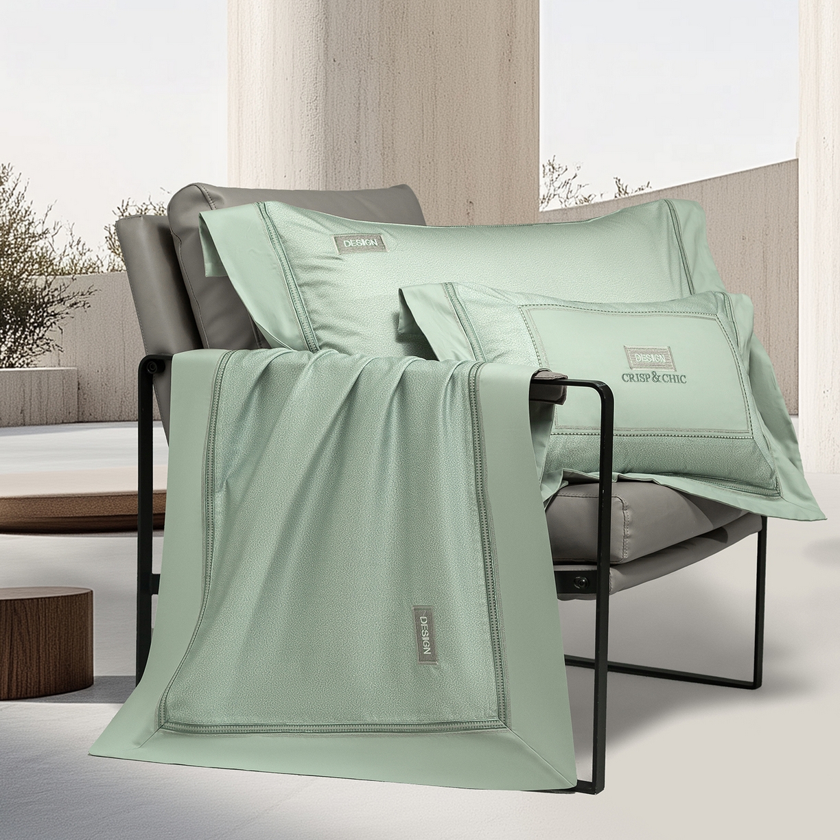 91家纺网 家纺一手货源 找家纺 高大尚婚庆馆 2025新款长绒棉磨毛四件套-迪澳 MXG迪澳-清新绿