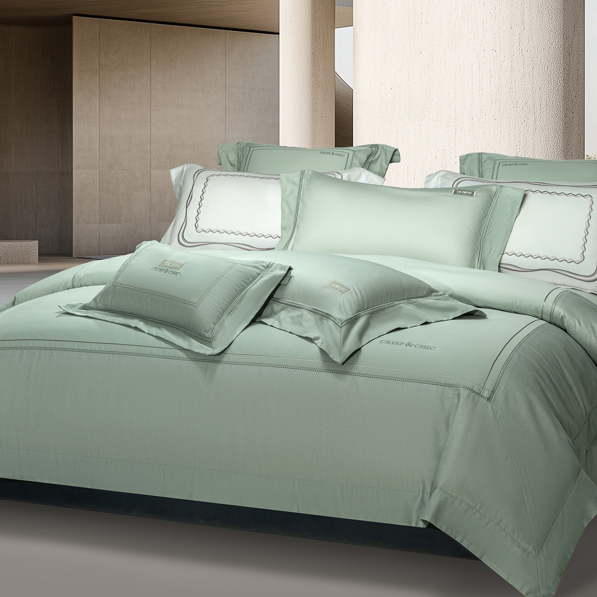 91家纺网 家纺一手货源 找家纺 高大尚婚庆馆 2025新款长绒棉磨毛四件套-迪澳 MXG迪澳-清新绿