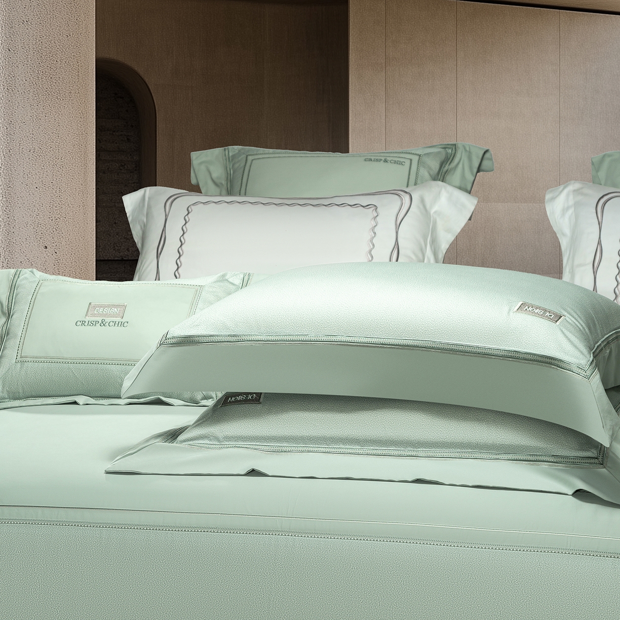 91家纺网 家纺一手货源 找家纺 高大尚婚庆馆 2025新款长绒棉磨毛四件套-迪澳 MXG迪澳-清新绿