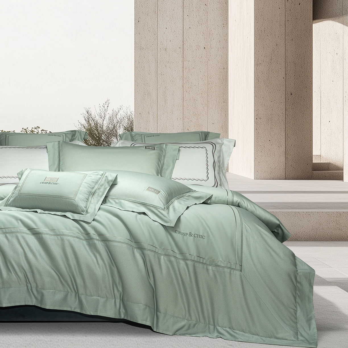 91家纺网 家纺一手货源 找家纺 高大尚婚庆馆 2025新款长绒棉磨毛四件套-迪澳 MXG迪澳-清新绿