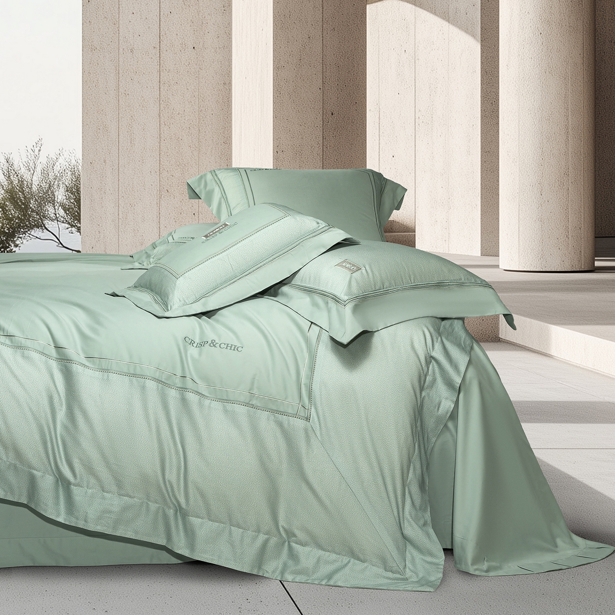 91家纺网 家纺一手货源 找家纺 高大尚婚庆馆 2025新款长绒棉磨毛四件套-迪澳 MXG迪澳-清新绿