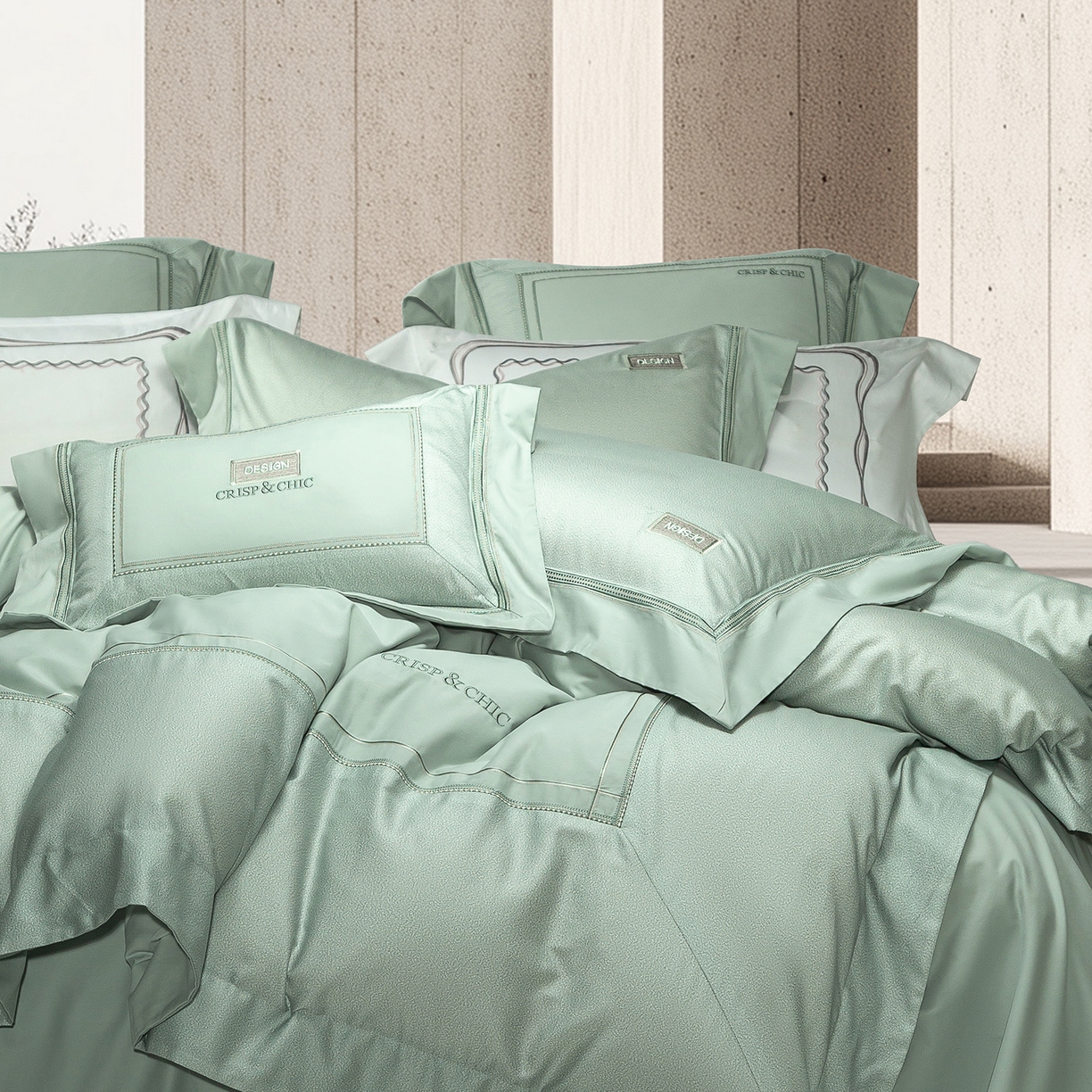 91家纺网 家纺一手货源 找家纺 高大尚婚庆馆 2025新款长绒棉磨毛四件套-迪澳 MXG迪澳-清新绿