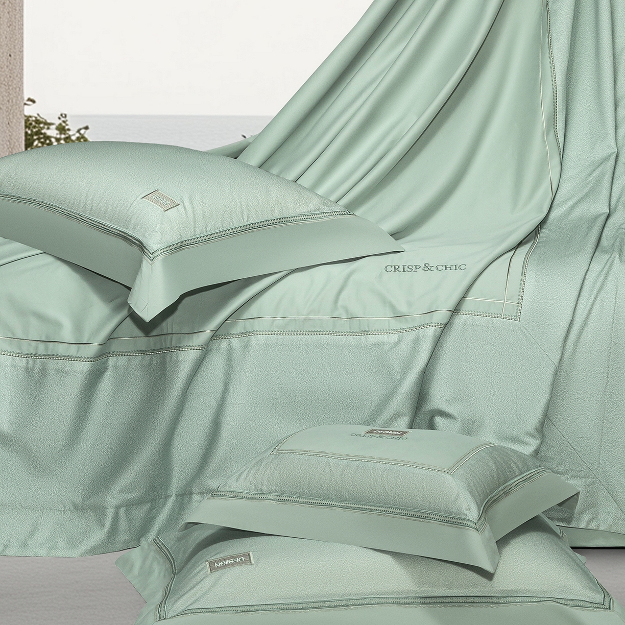 91家纺网 家纺一手货源 找家纺 高大尚婚庆馆 2025新款长绒棉磨毛四件套-迪澳 MXG迪澳-清新绿