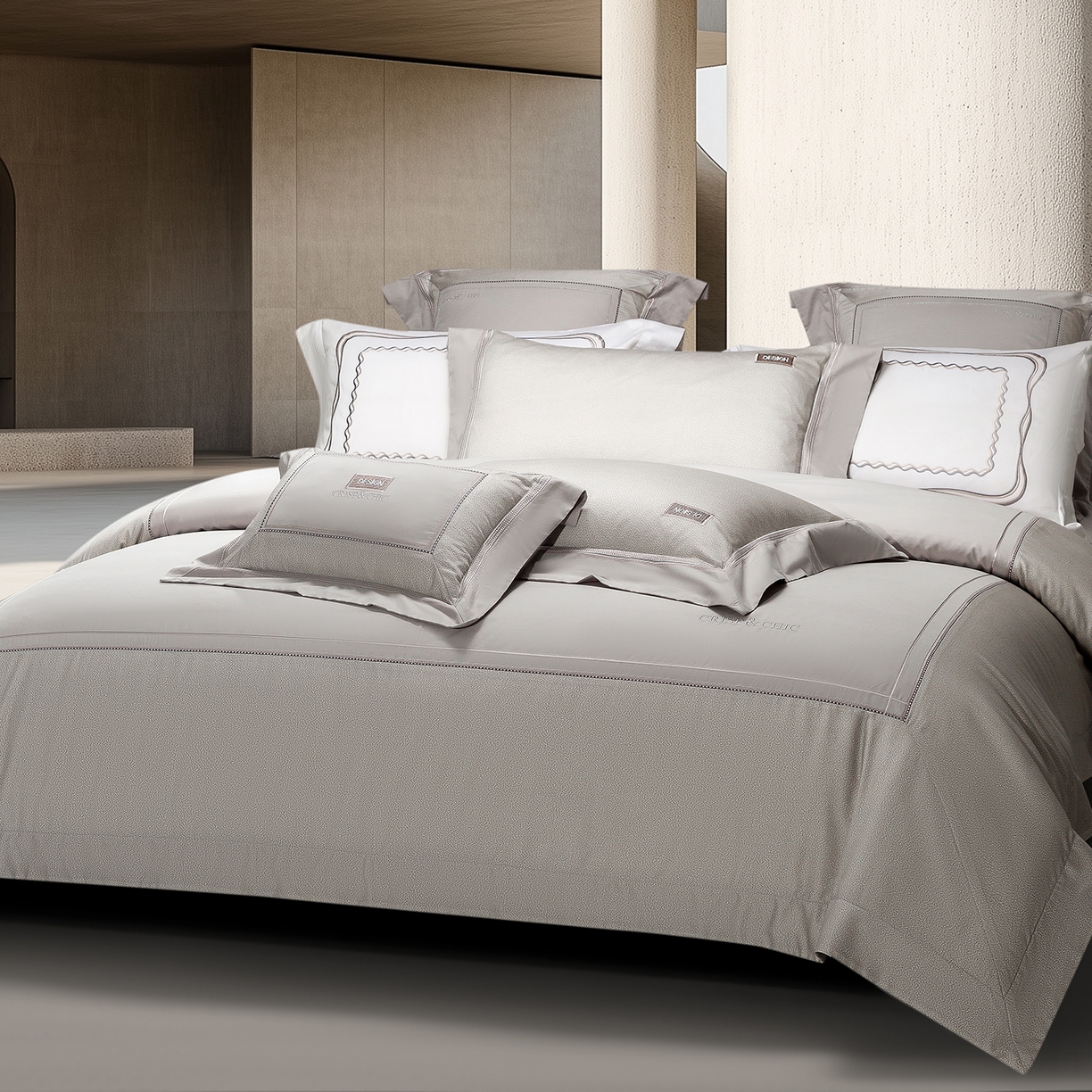 91家纺网 家纺一手货源 找家纺 高大尚婚庆馆 2025新款长绒棉磨毛四件套-迪澳 MXG迪澳-绅士灰